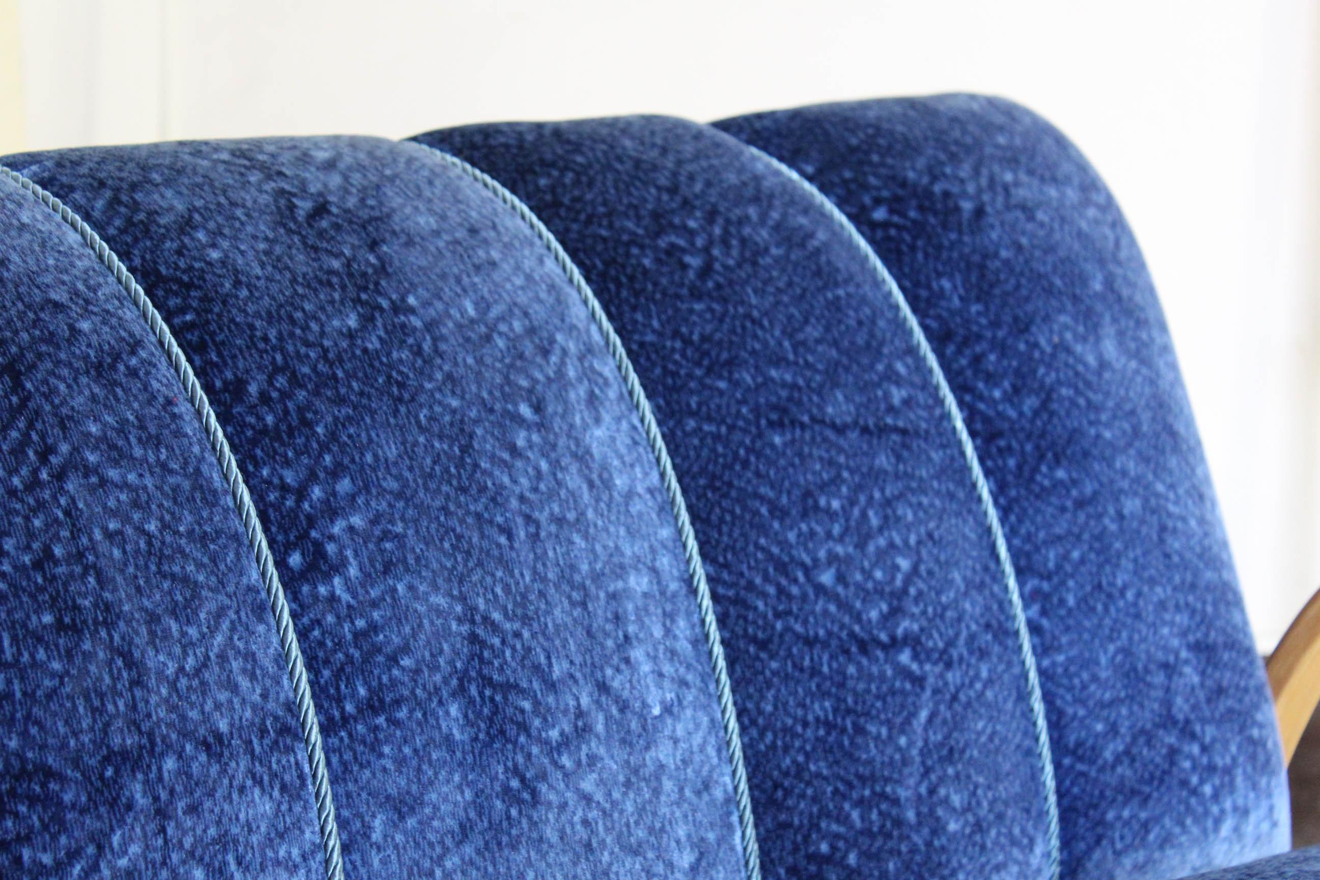 1940s vintage sofa in art deco style with velvet blue cover 6