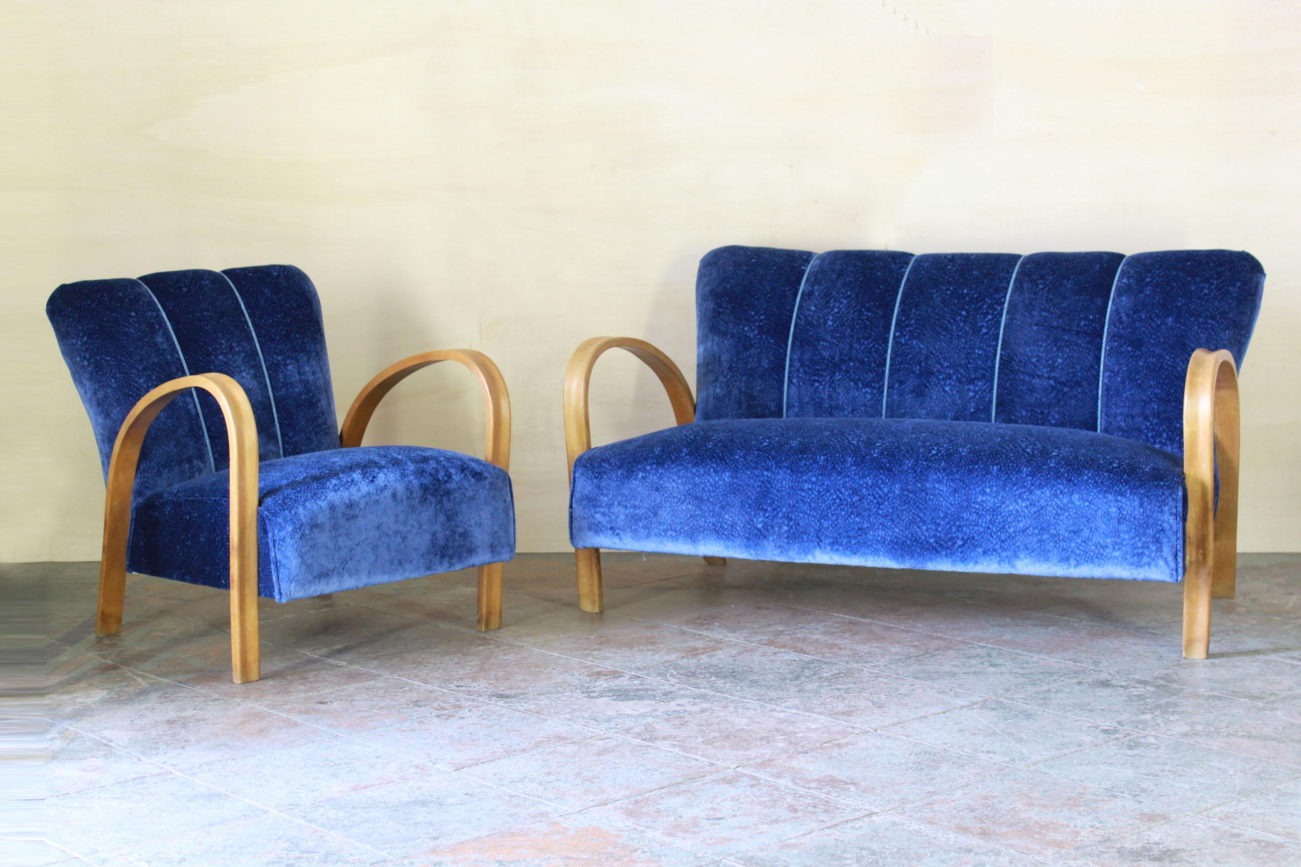 1940s vintage sofa in art deco style with velvet blue cover 8