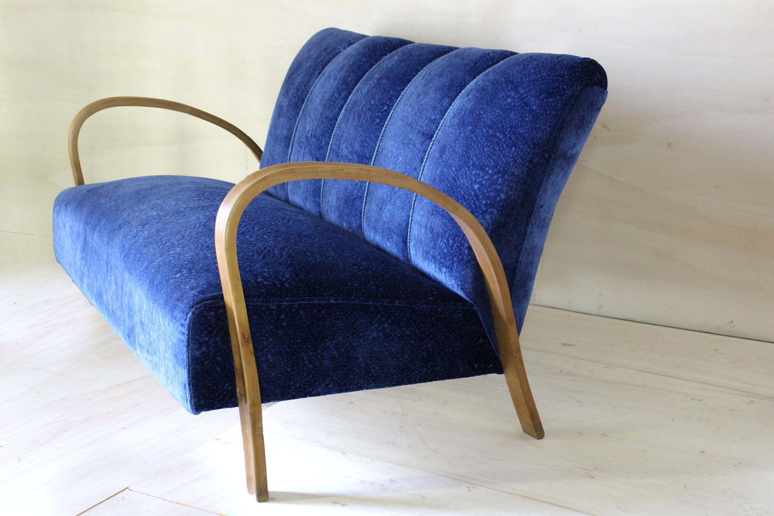 1940s vintage sofa in art deco style with velvet blue cover 1