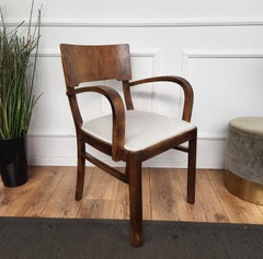 1940s Italian Art Deco Walnut Newly Upholstered Open Armchair Office Desk Chair