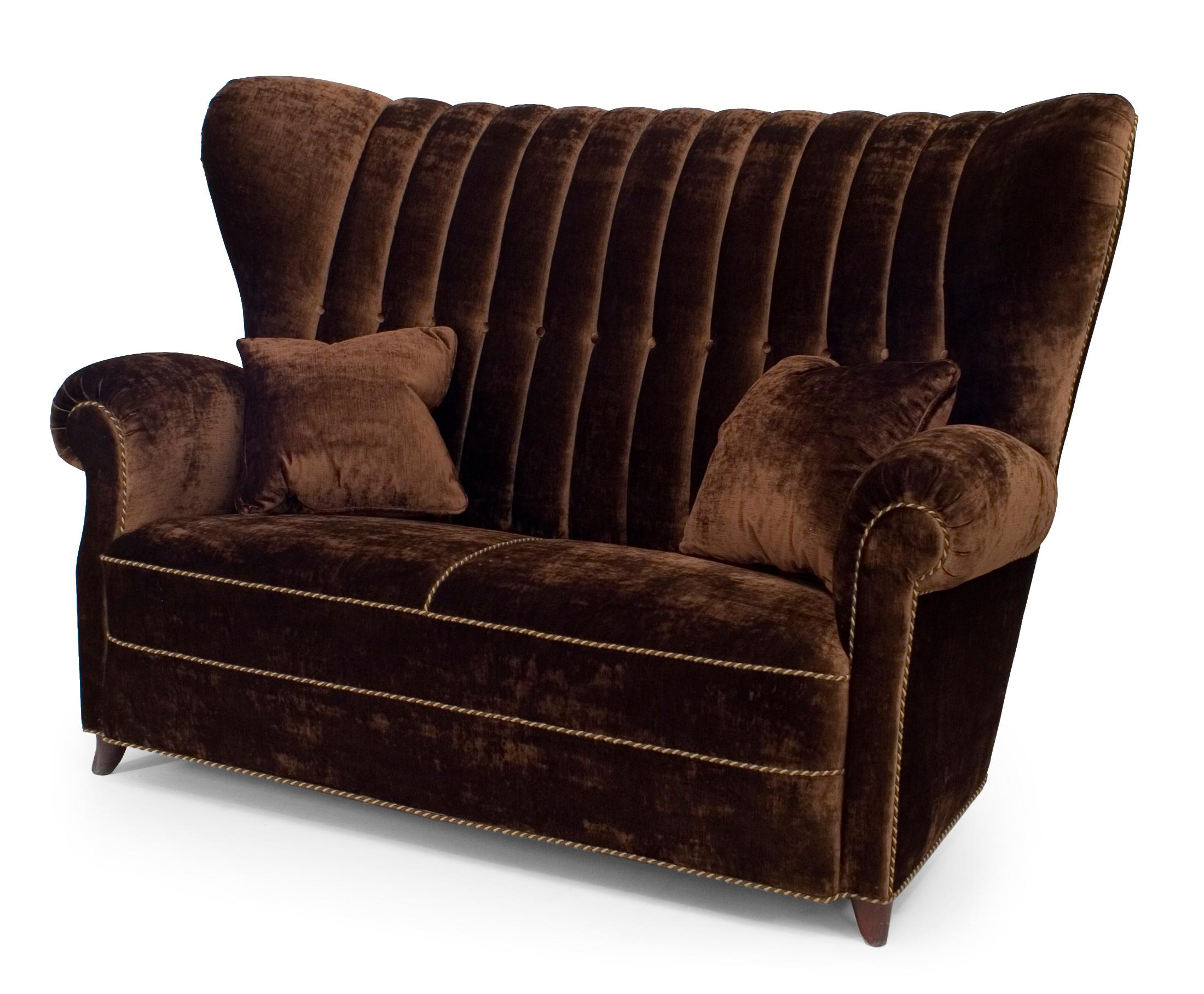 Italian Art Modern Brown Velvet Loveseat (Italienisch) im Angebot