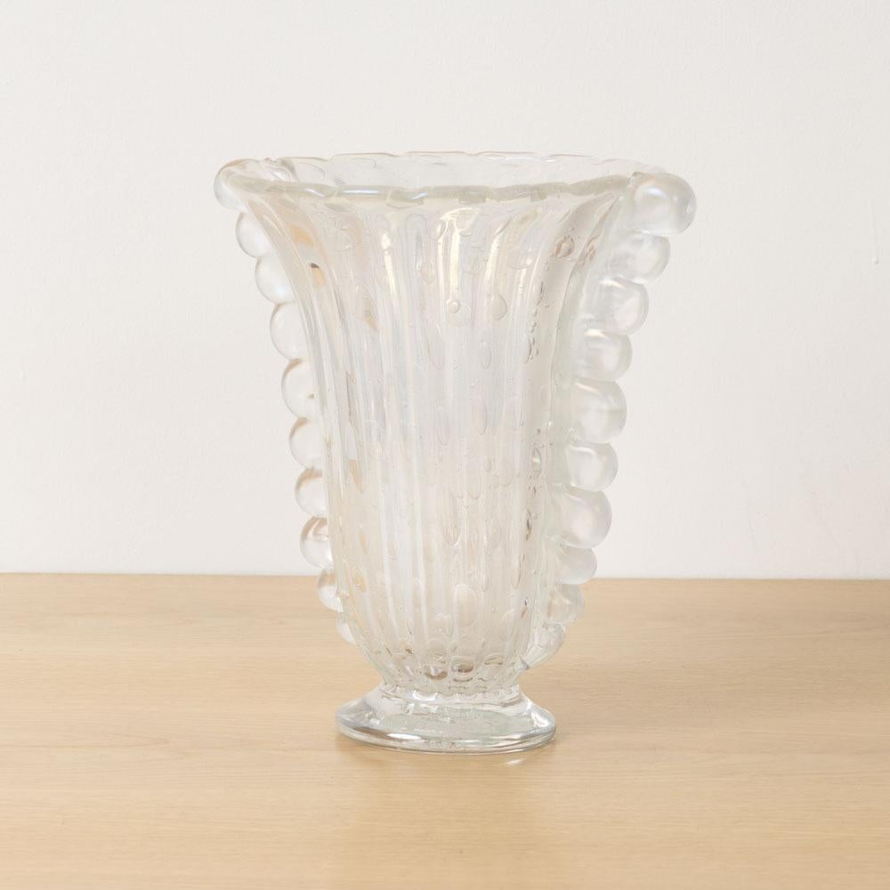 20th Century 1940s Italian Barovier Scalloped Glass Vase For Sale