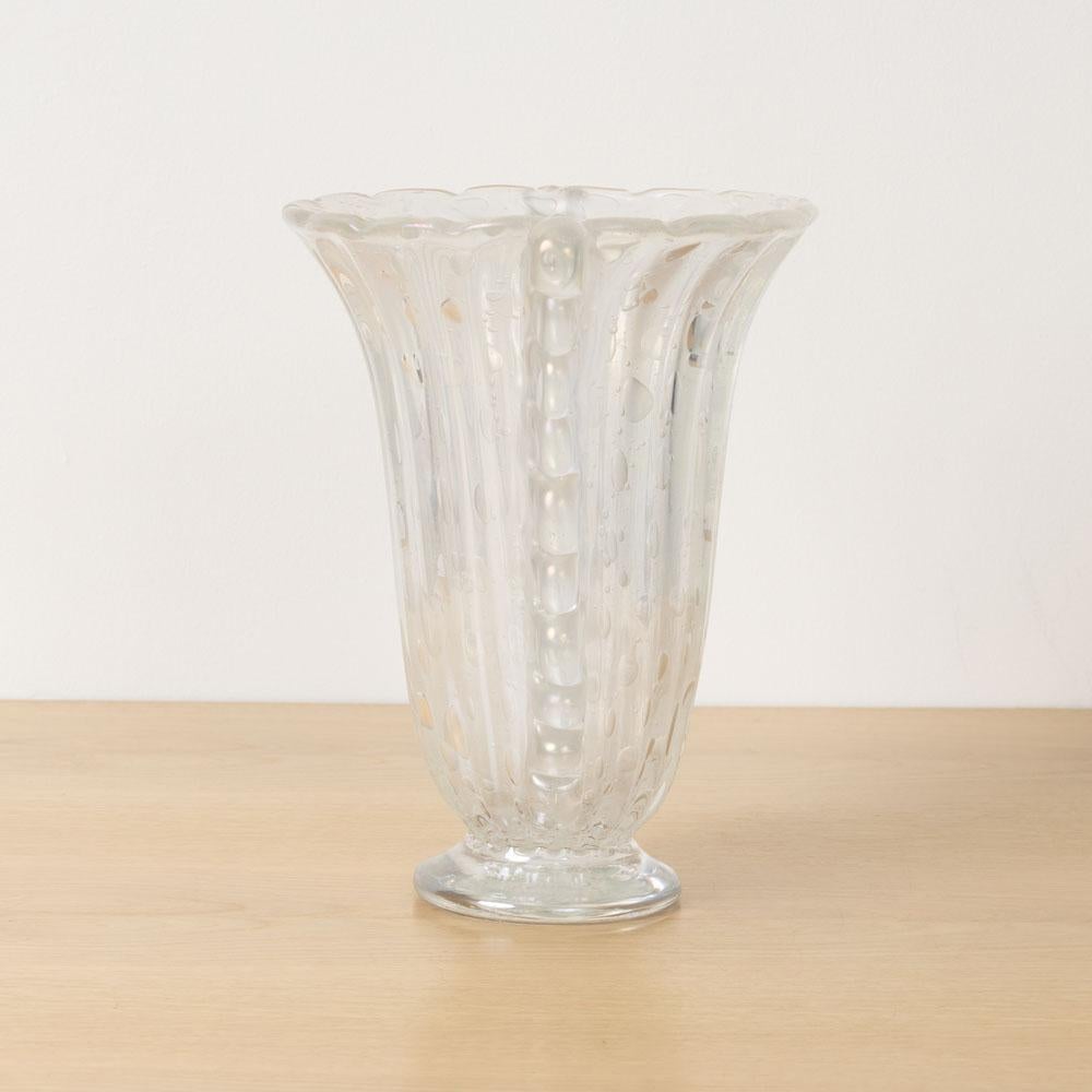 Blown Glass 1940s Italian Barovier Scalloped Glass Vase For Sale