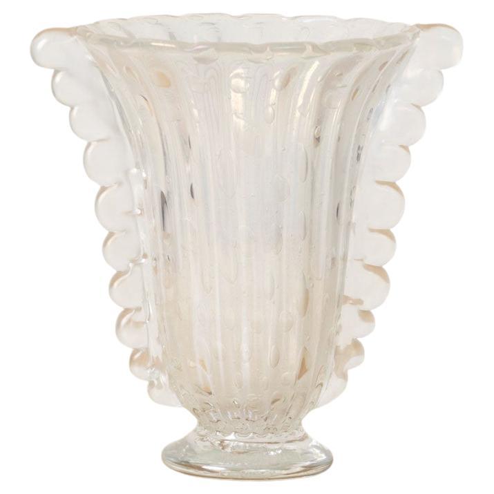 1940s Italian Barovier Scalloped Glass Vase For Sale