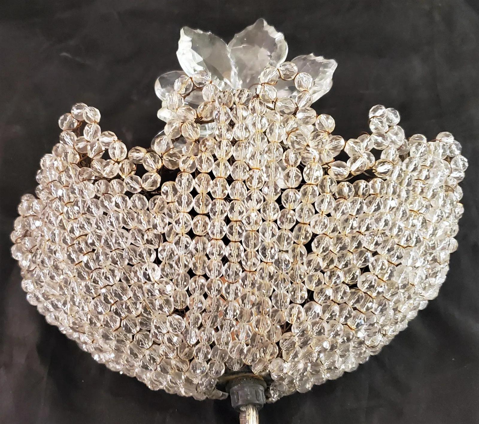 Mid-Century Modern Paire d'appliques italiennes en cristal perlé des années 1940 en vente