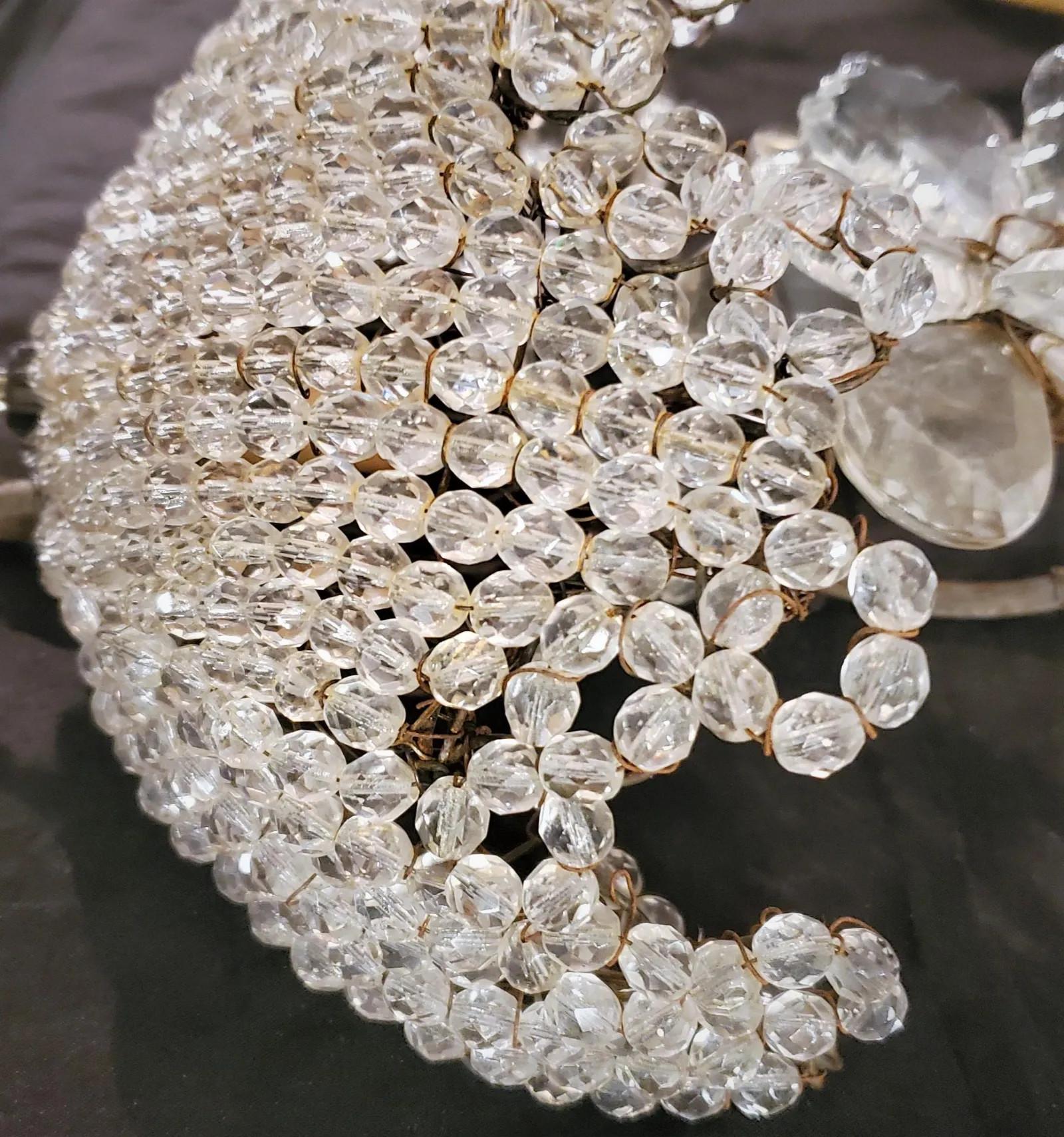 Paire d'appliques italiennes en cristal perlé des années 1940 en vente 3
