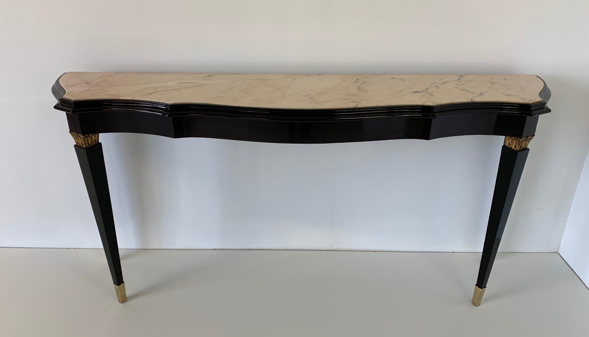 Mid-Century Modern 1940s Italian Black and Marble Console Table in the Style of Paolo Buffa