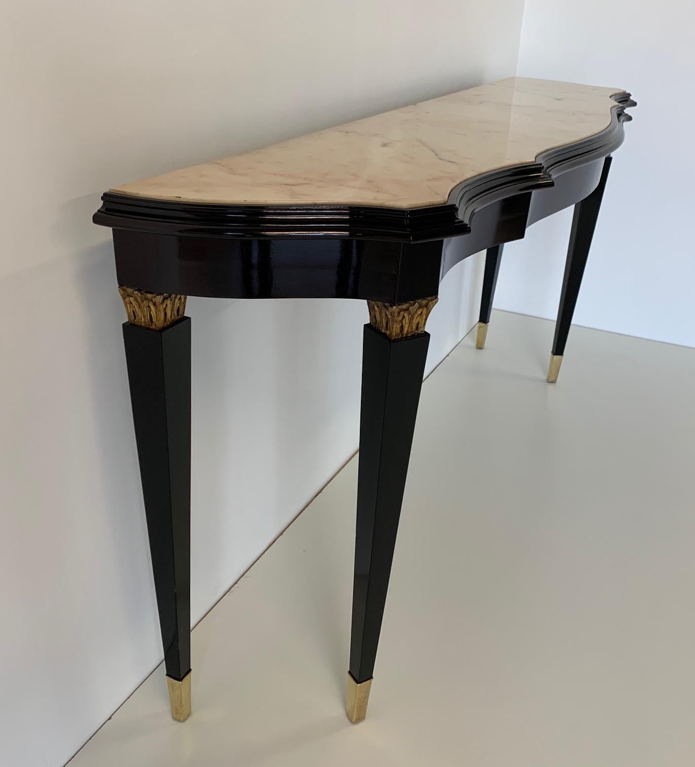 Mid-20th Century 1940s Italian Black and Marble Console Table in the Style of Paolo Buffa
