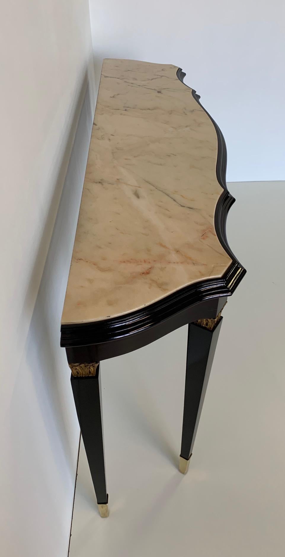 Brass 1940s Italian Black and Marble Console Table in the Style of Paolo Buffa