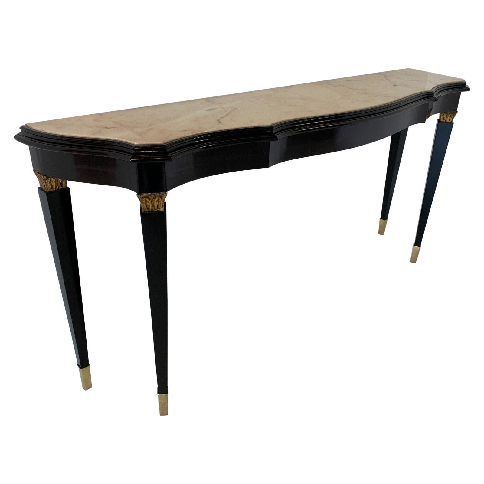 1940s Italian Black and Marble Console Table in the Style of Paolo Buffa