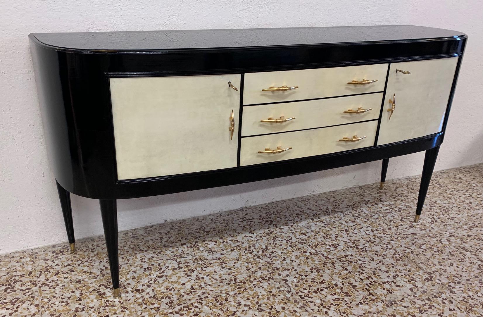 Art Deco 1940s Italian Black and Parchment Sideboard