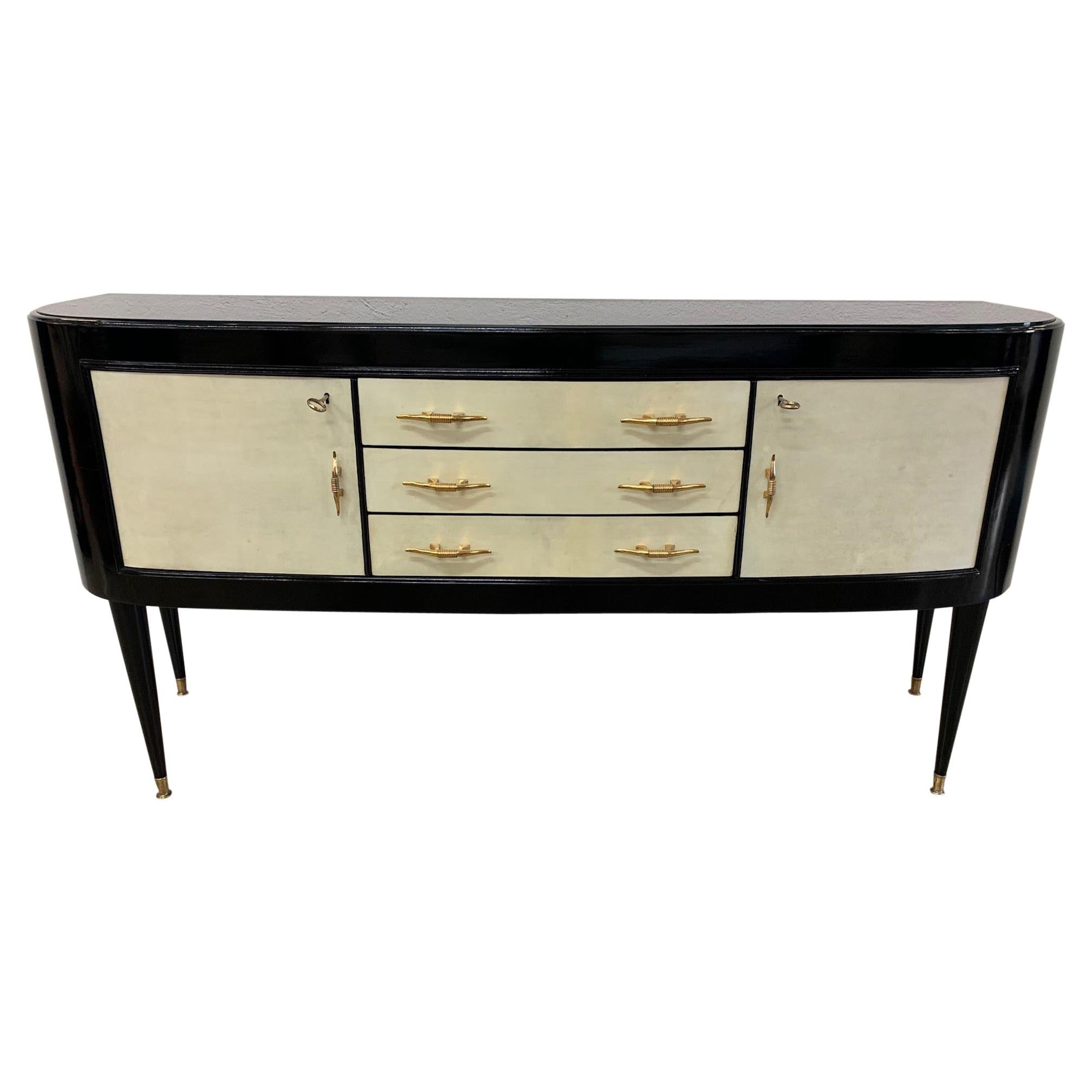1940s Italian Black and Parchment Sideboard