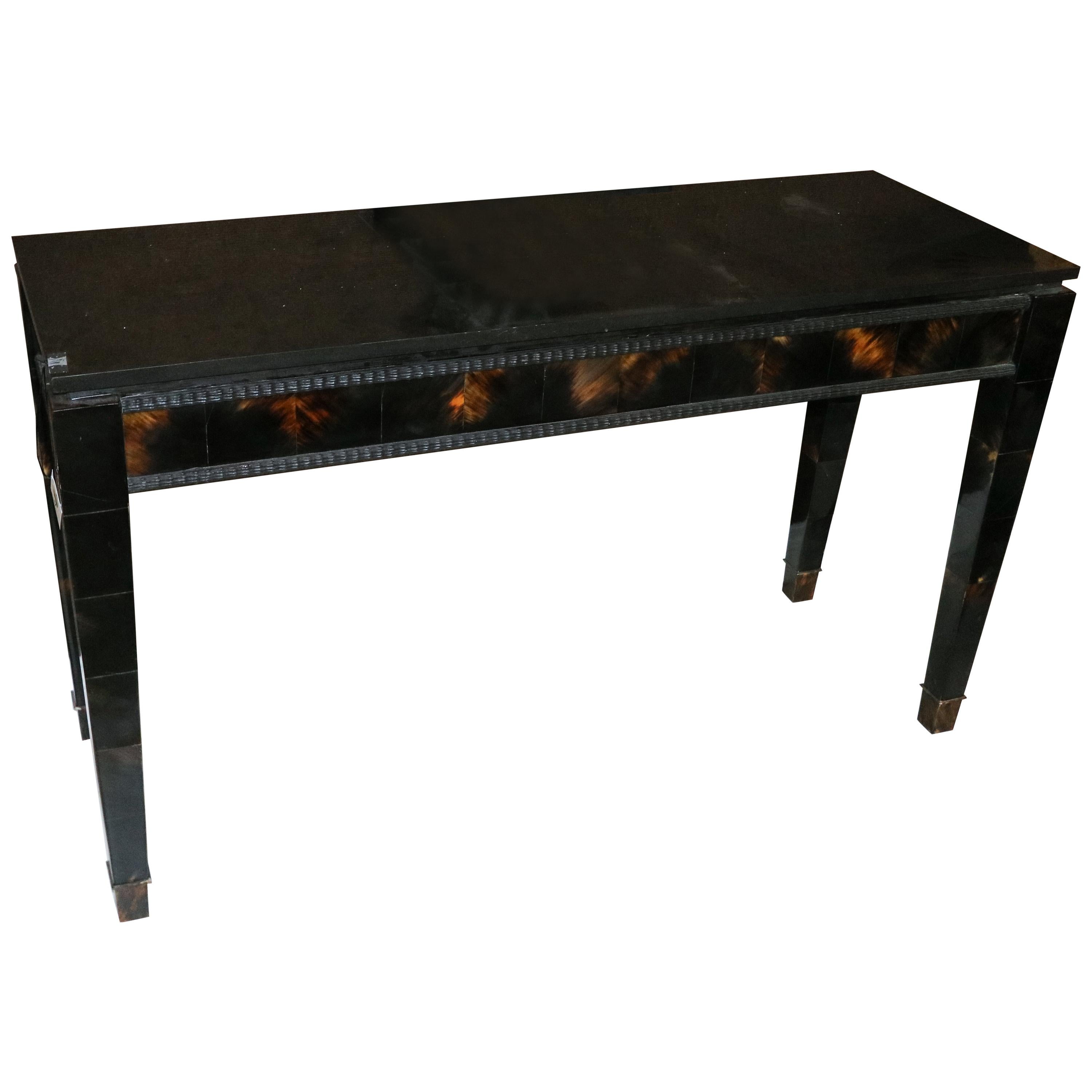 1940s Italian Black Lacquer and Horn Console Table with Marble Top