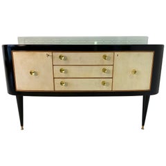 1940s Italian Black , Maple and Parchment Sideboard 