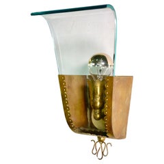 1940
s Italian Brass and Curved Glass Sconce