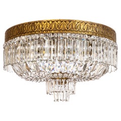 1940's Italian Brass & Crystal Glass Flush Mount