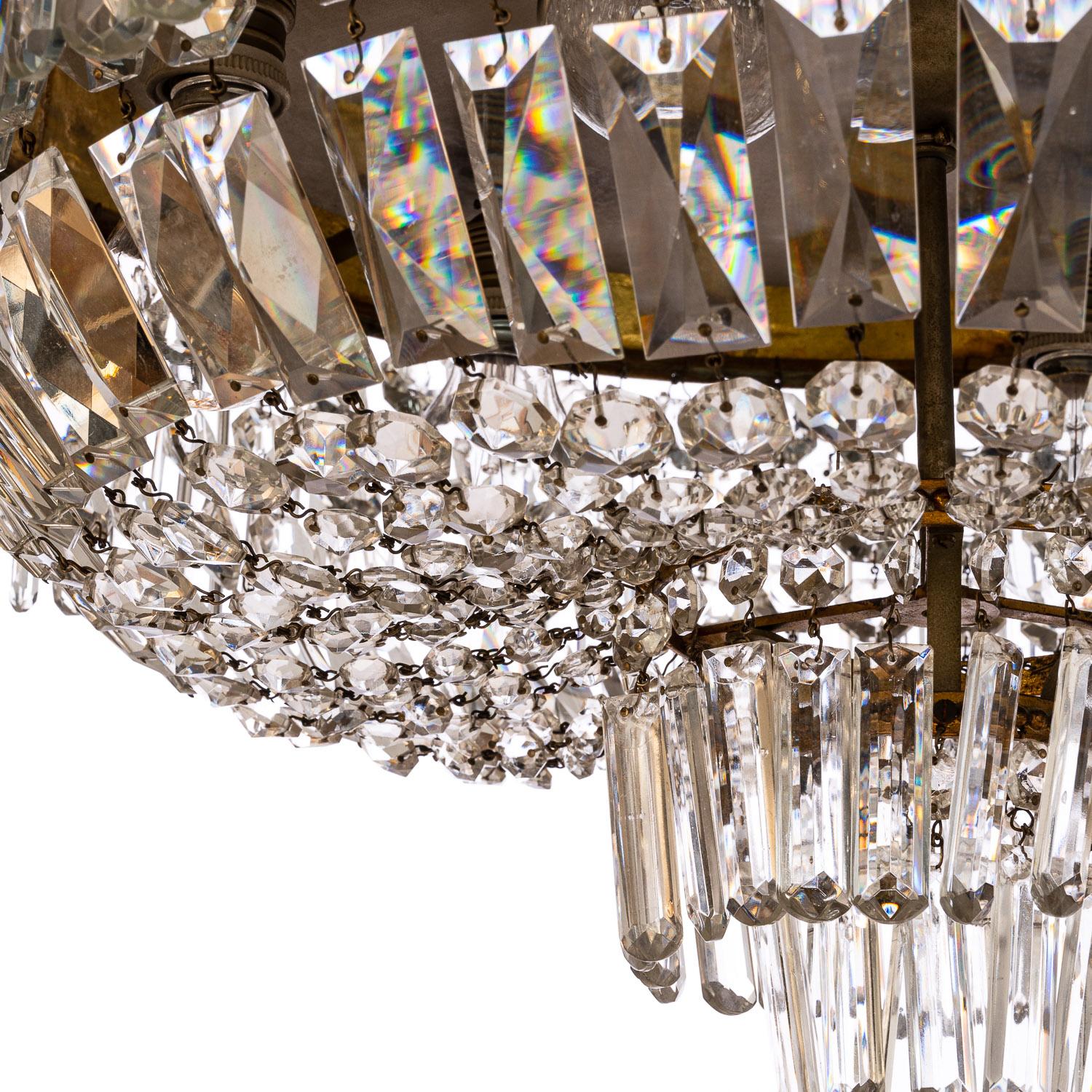 1940's Italian Brass & Crystal Glass Flush Mount For Sale 3