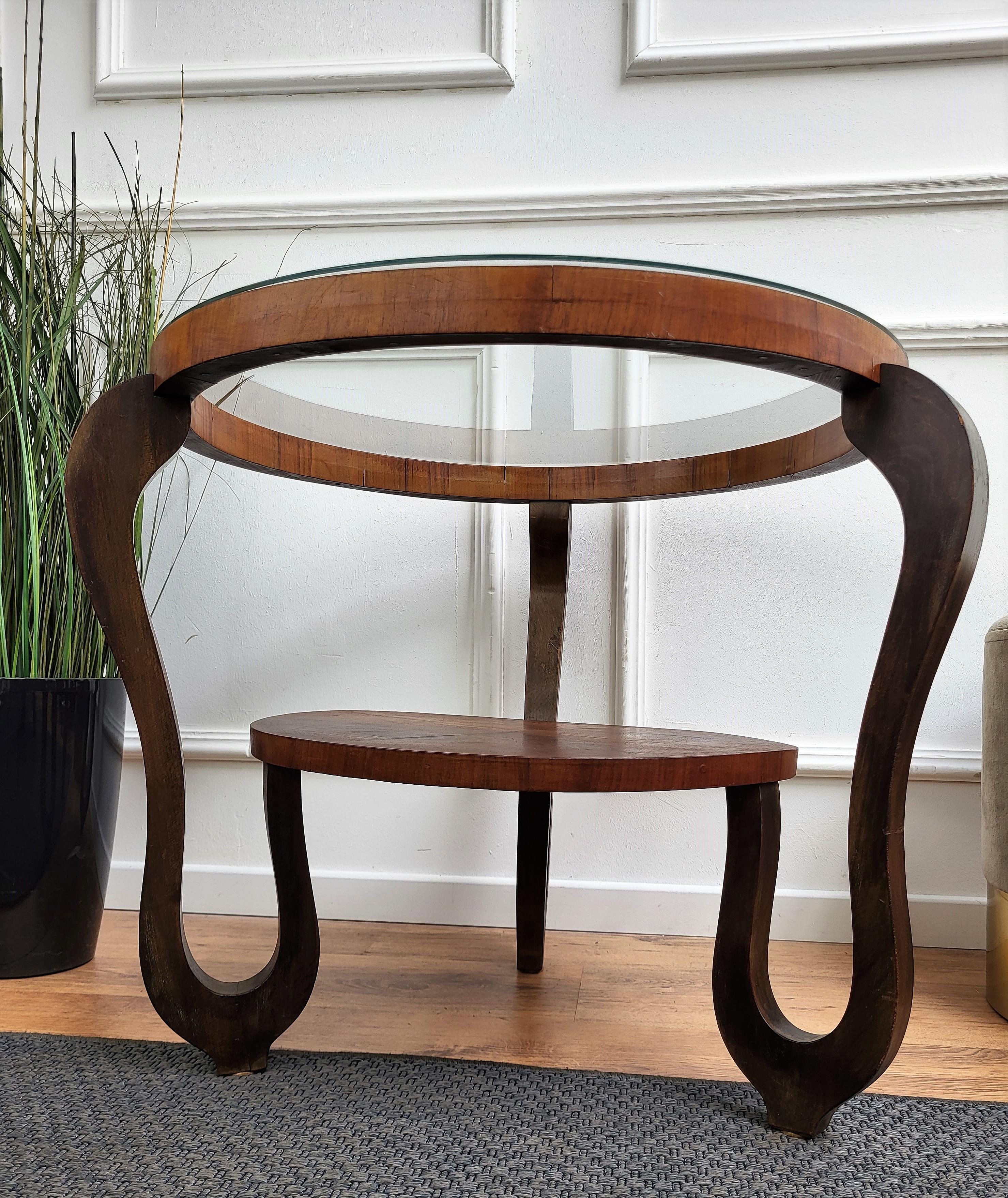 20th Century 1940s Italian Briar Burl Wood and Glass Art Deco Round Center Coffee Table