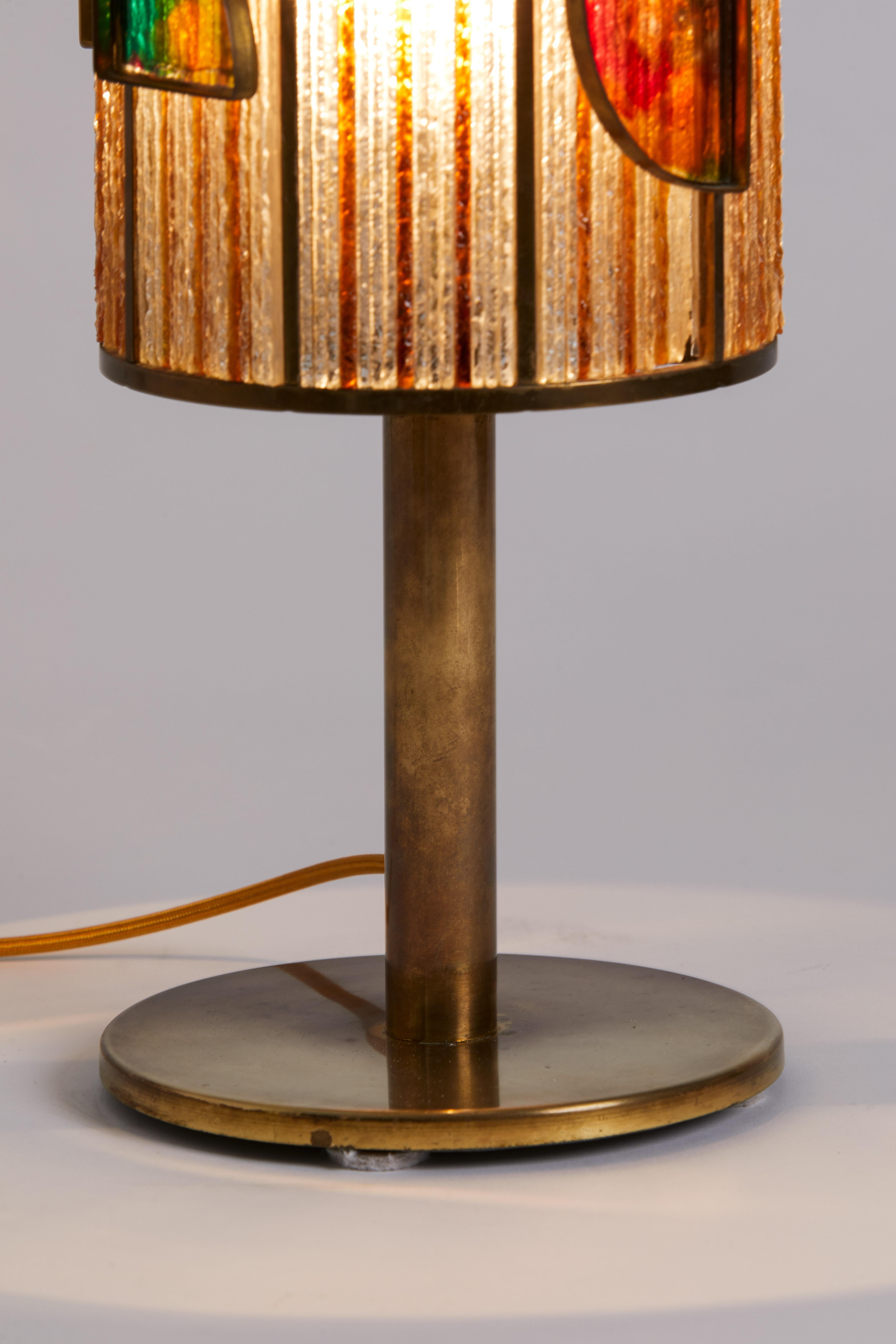 1940s Italian bronze base with multi-beaded shade with Pâte De Verre detail.