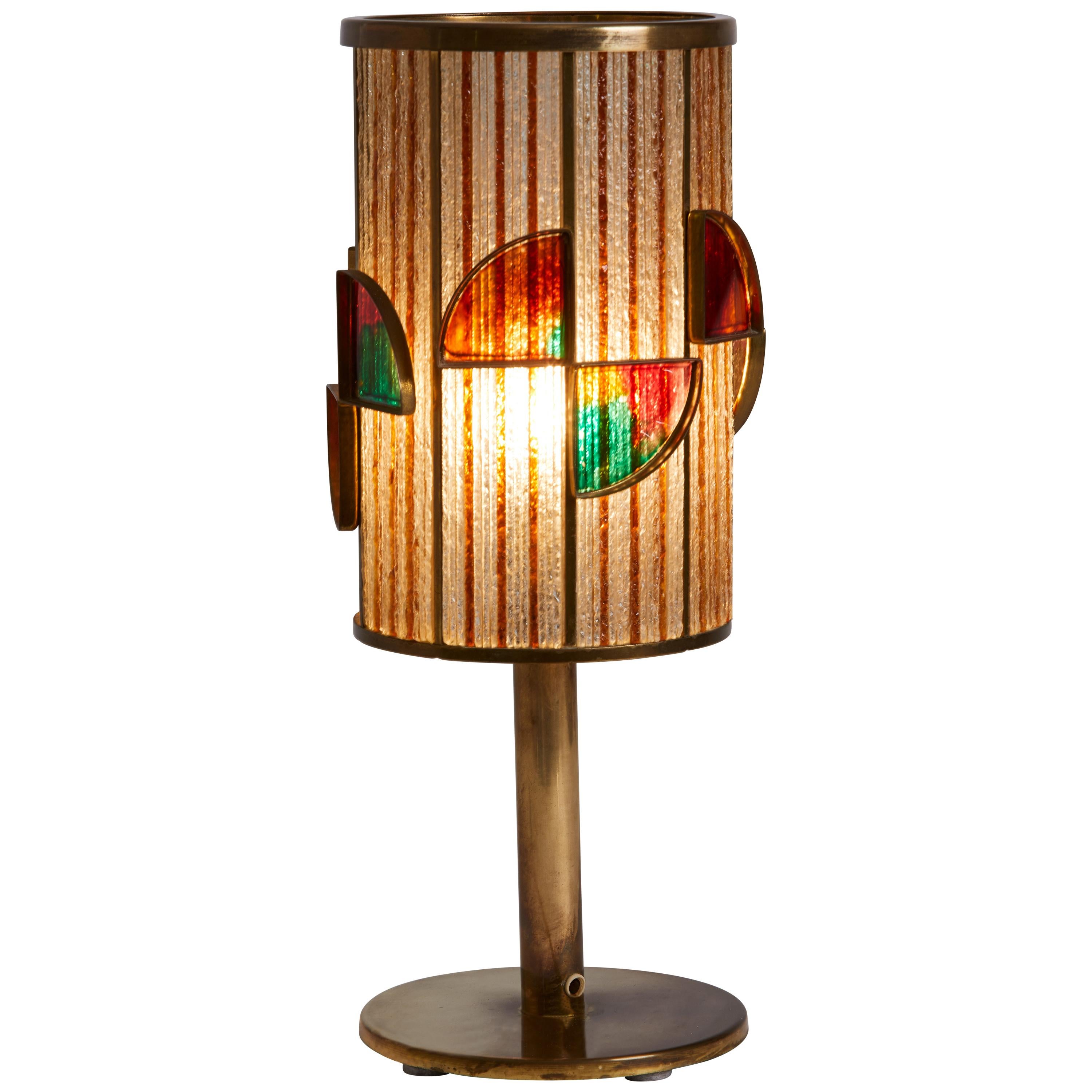 1940s Italian Bronze Base with Multi-Beaded Shade with Pâte De Verre Detail
