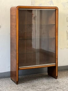 1940's Italian cabinet credenza bar display with glass door art deco style