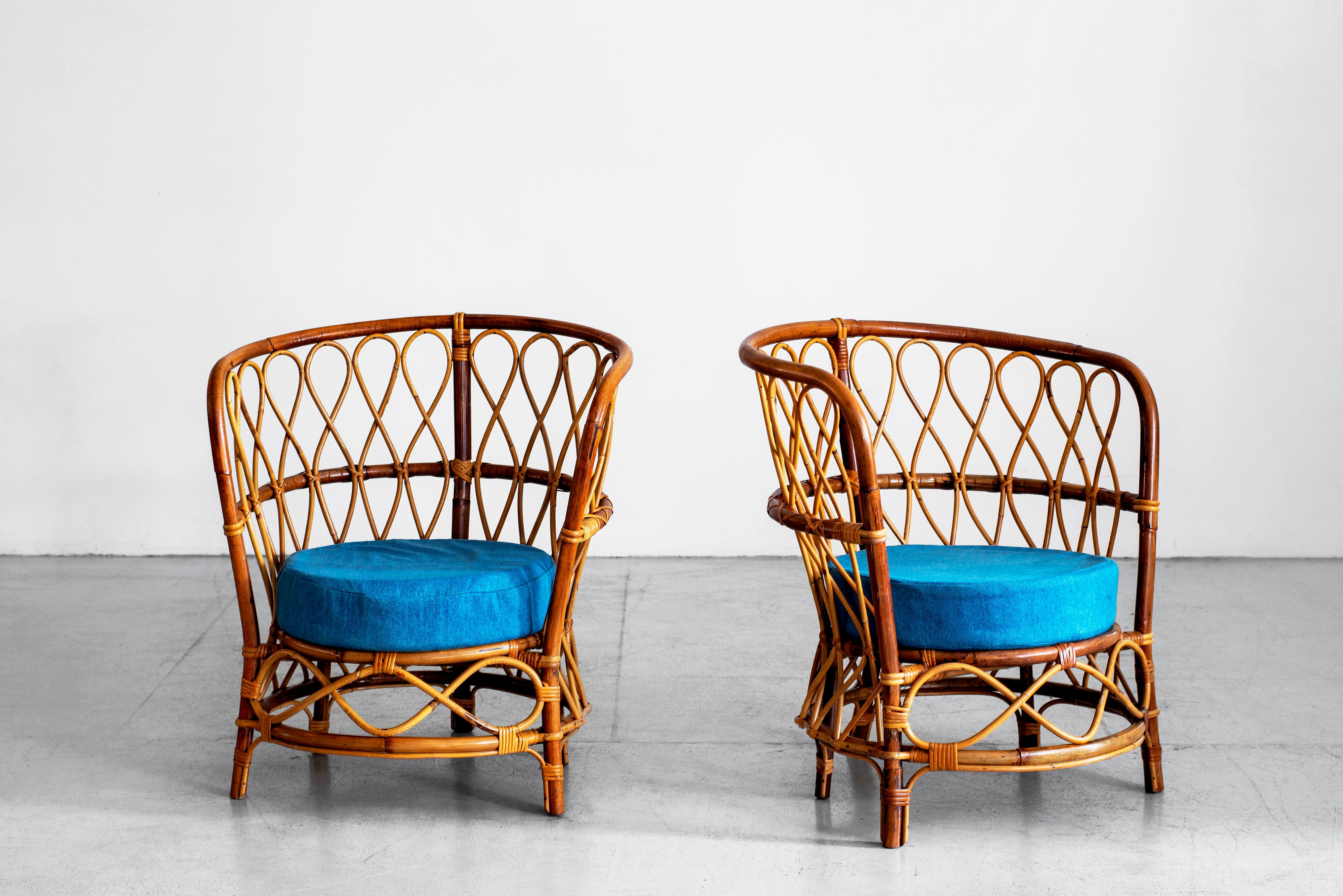 Mid-20th Century 1940s Italian Caned Armchairs For Sale