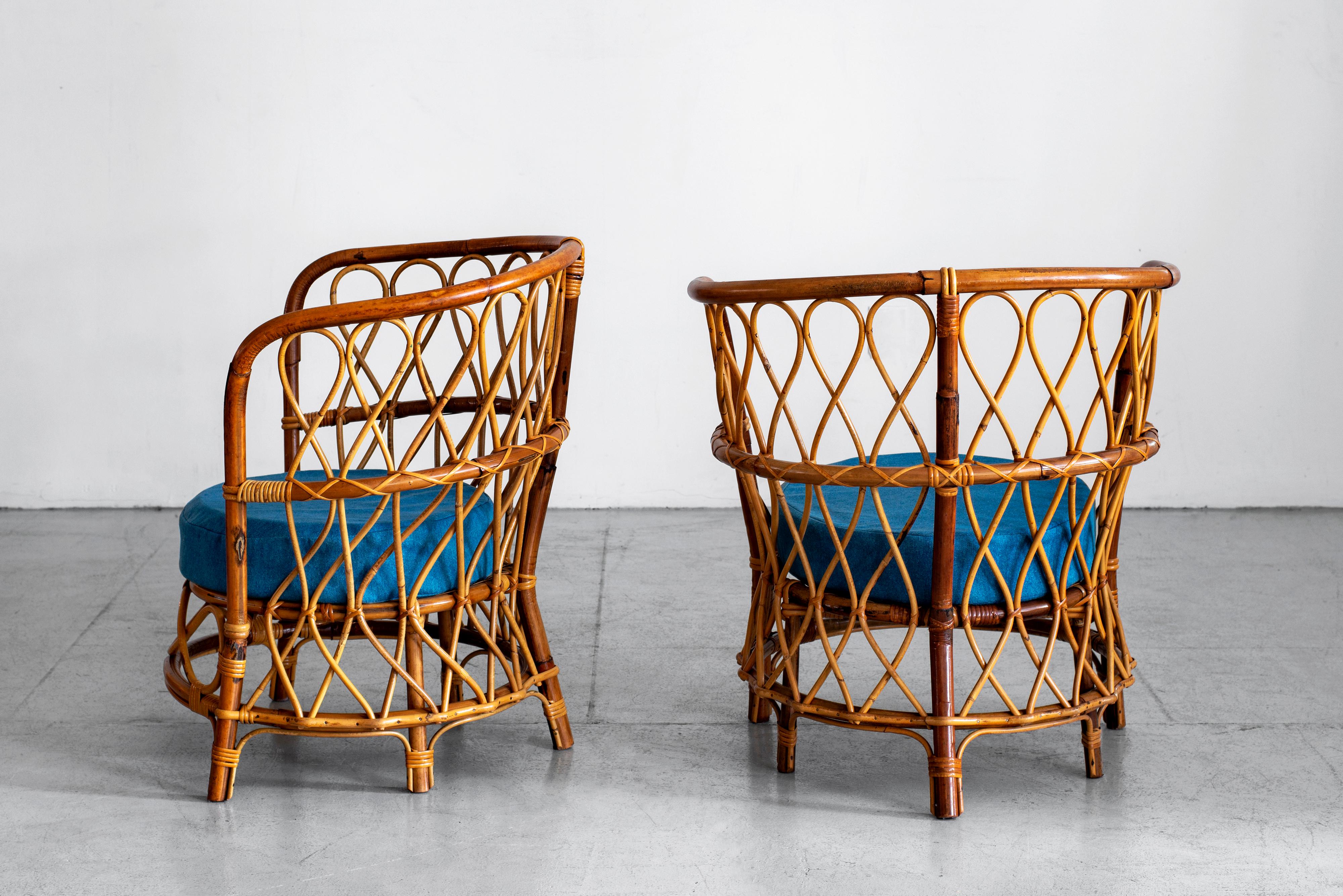Bamboo 1940s Italian Caned Armchairs For Sale