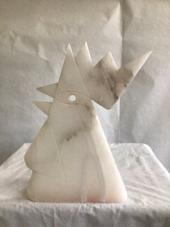 1940s Italian Carved Alabaster Rooster Table Lamp