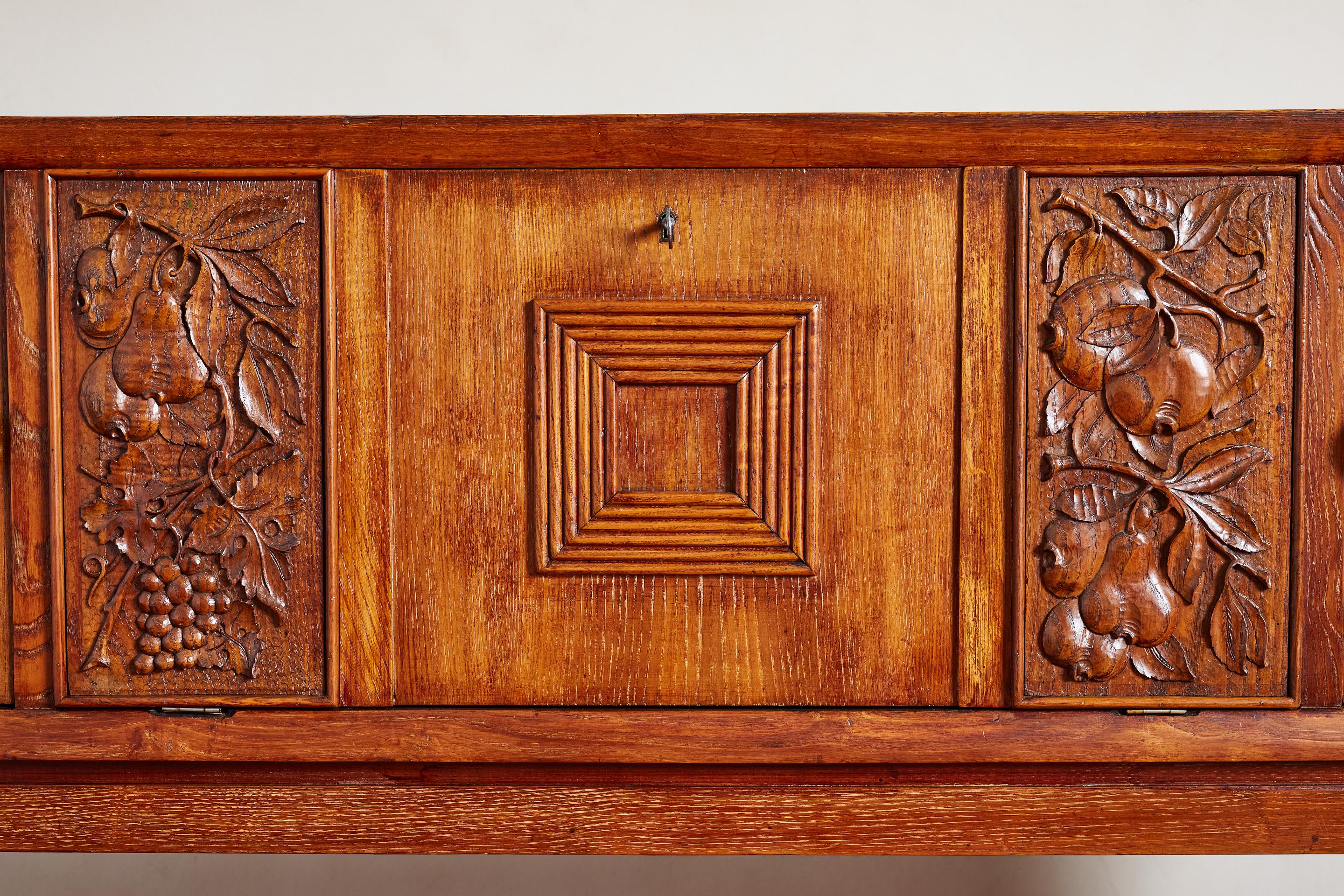 Wood 1940's Italian Carved Sideboard For Sale