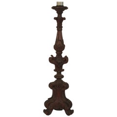 1940s Italian Carved Wood Candlestick Lamp