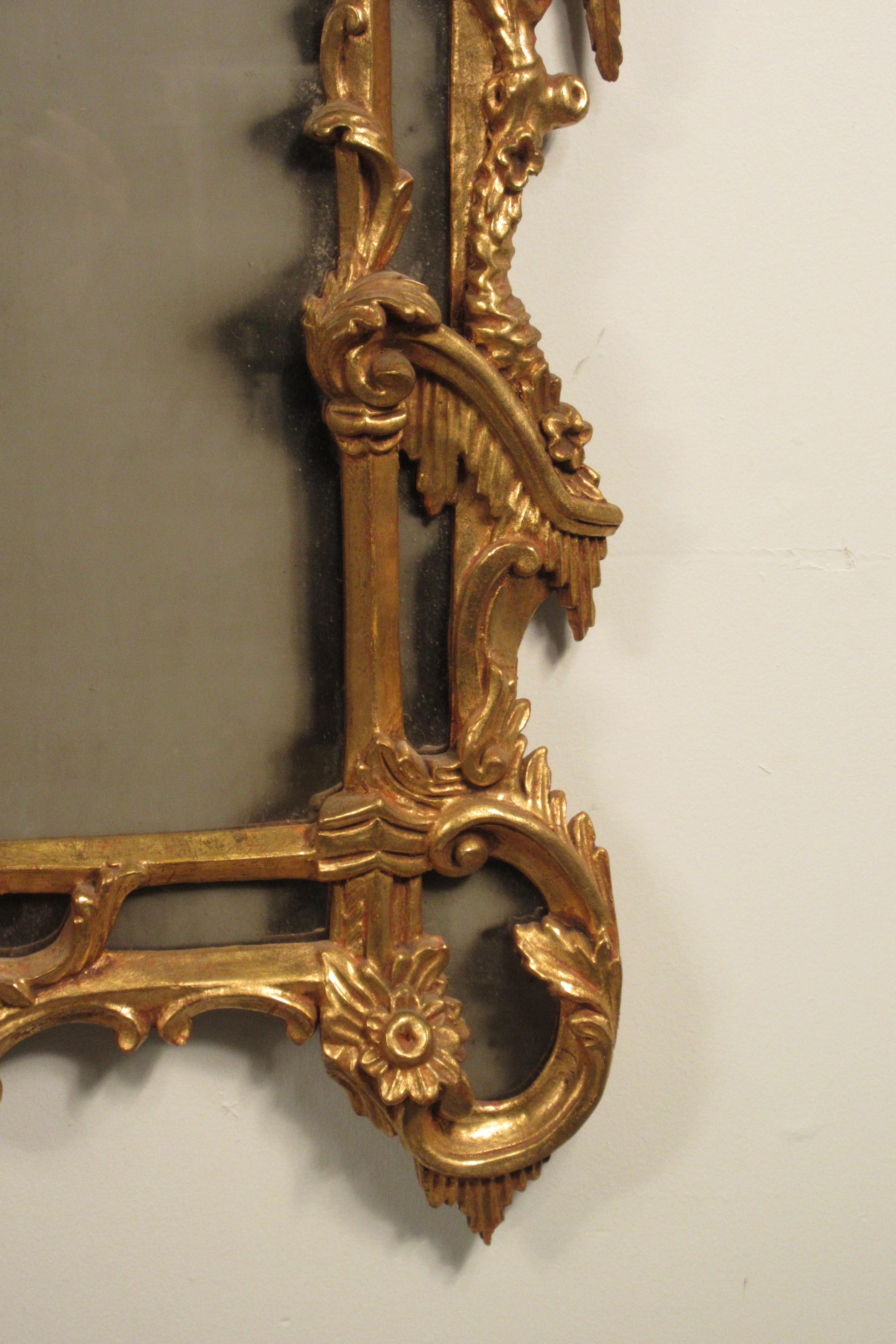 1940s Italian Carved Wood Gilt Chippendale Mirror 9