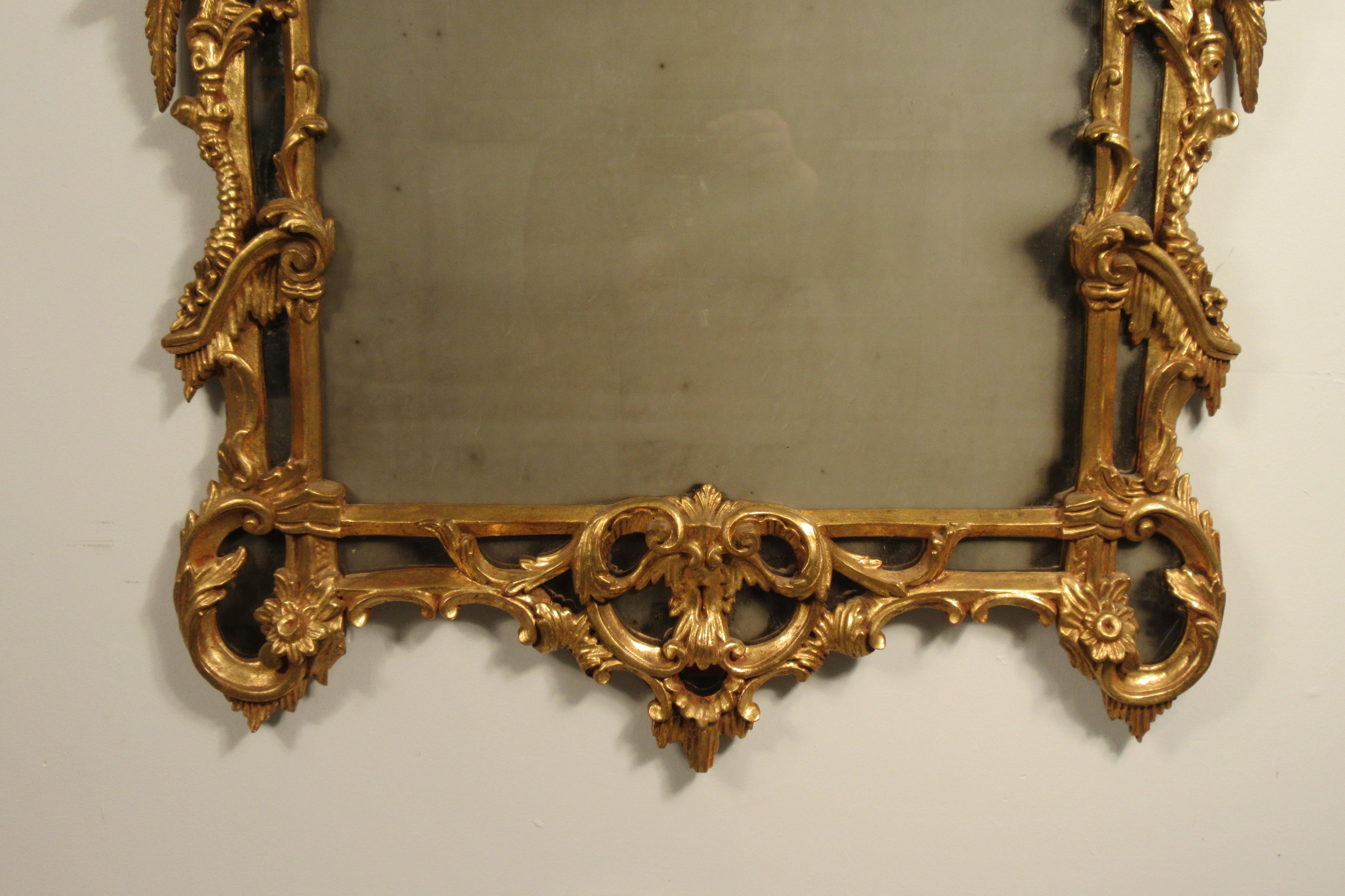 1940s Italian Carved Wood Gilt Chippendale Mirror 10
