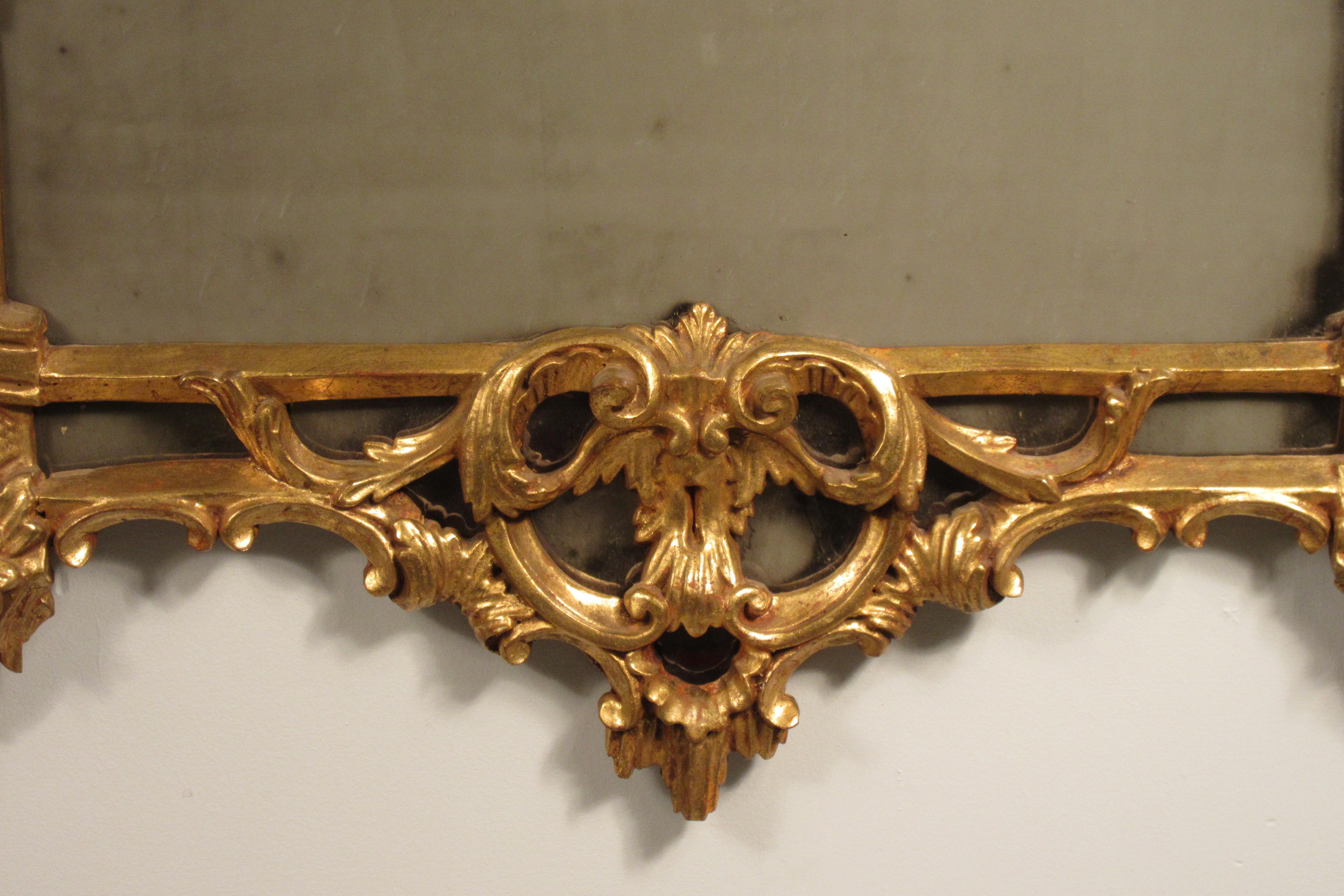 1940s Italian Carved Wood Gilt Chippendale Mirror 11