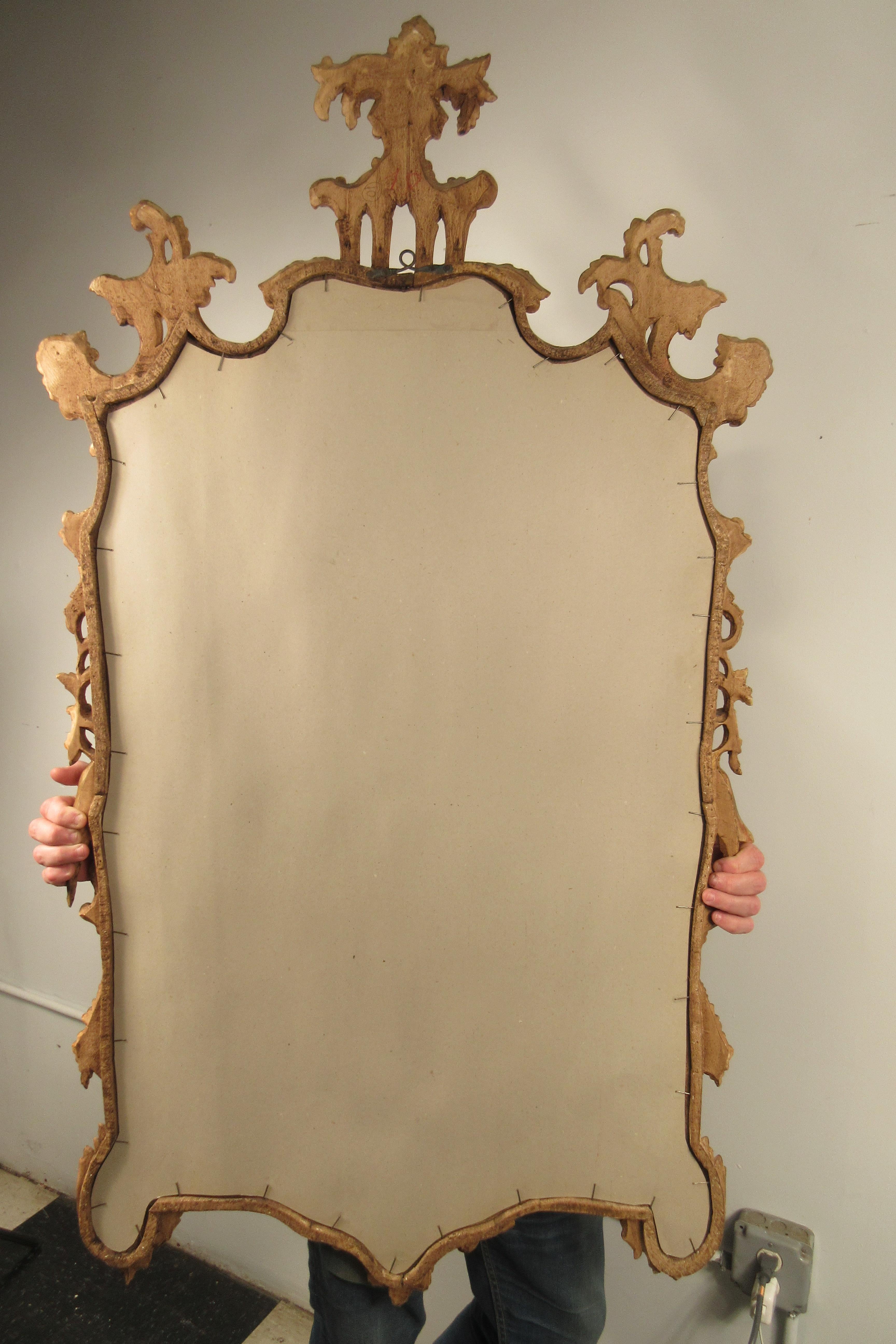 1940s Italian Carved Wood Gilt Chippendale Mirror 12