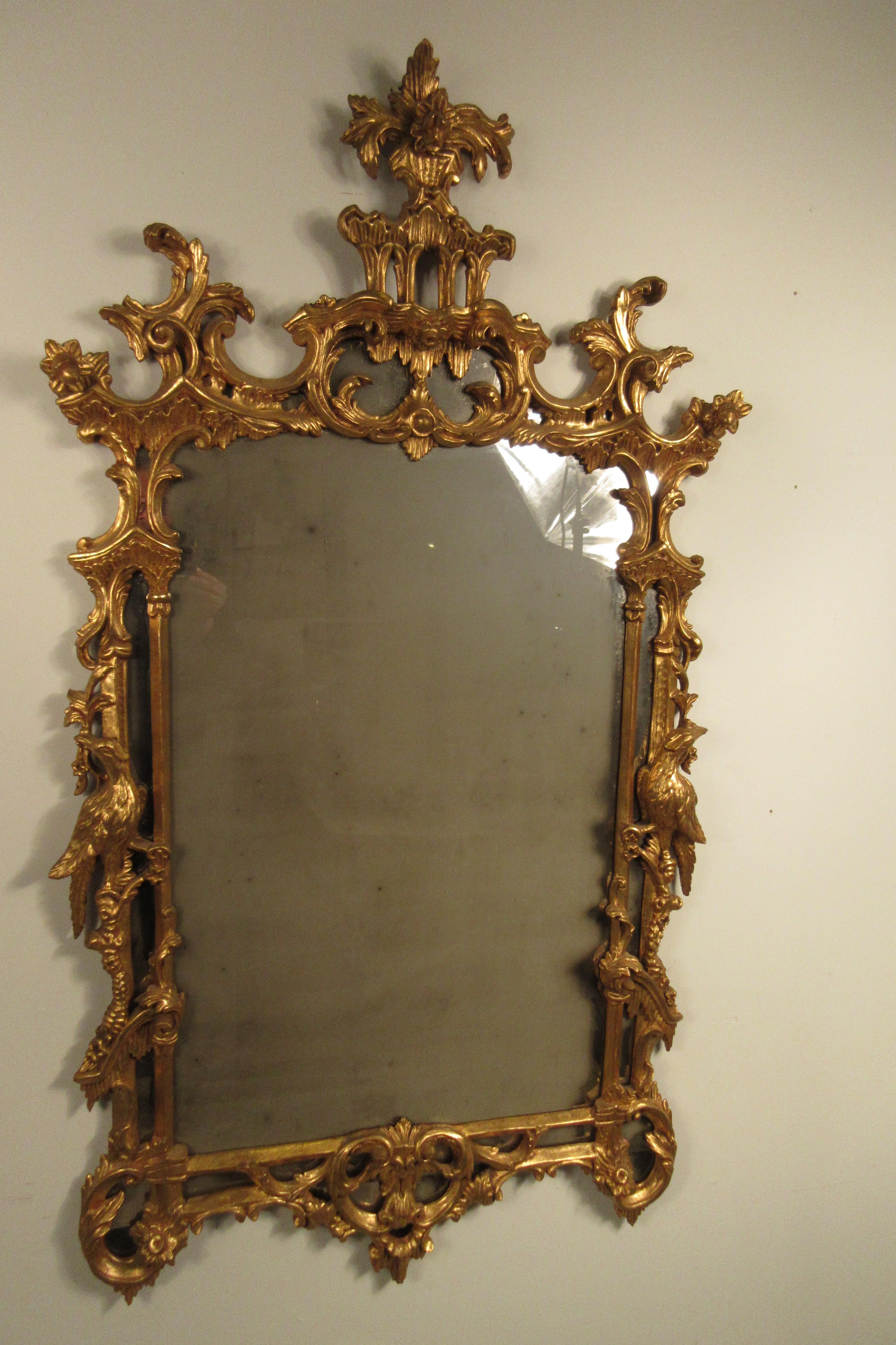 1940s Italian carved wood gilt Chippendale mirror. Great distressed mirror. You cannot see a reflection in the mirror.