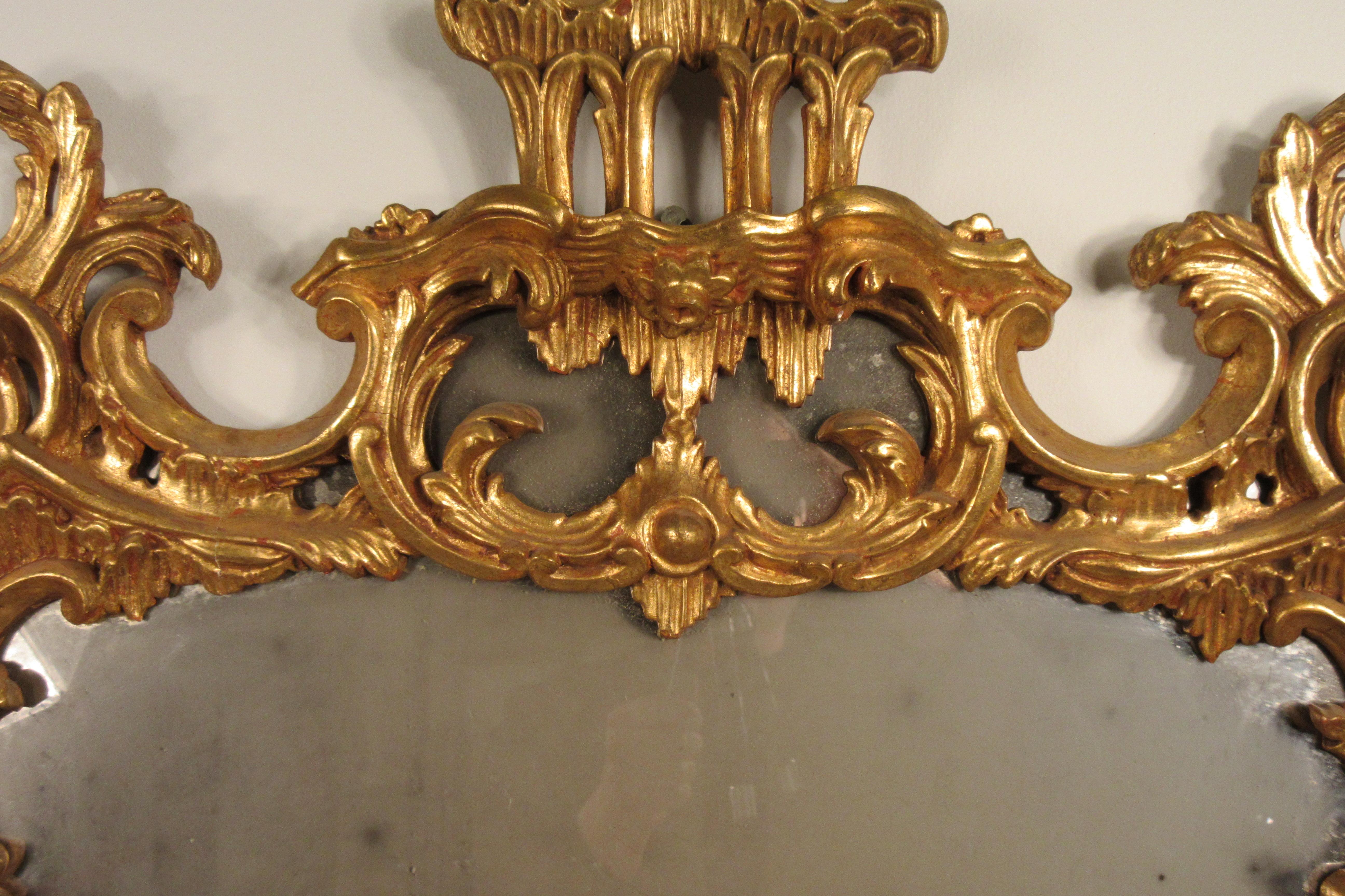 1940s Italian Carved Wood Gilt Chippendale Mirror 1