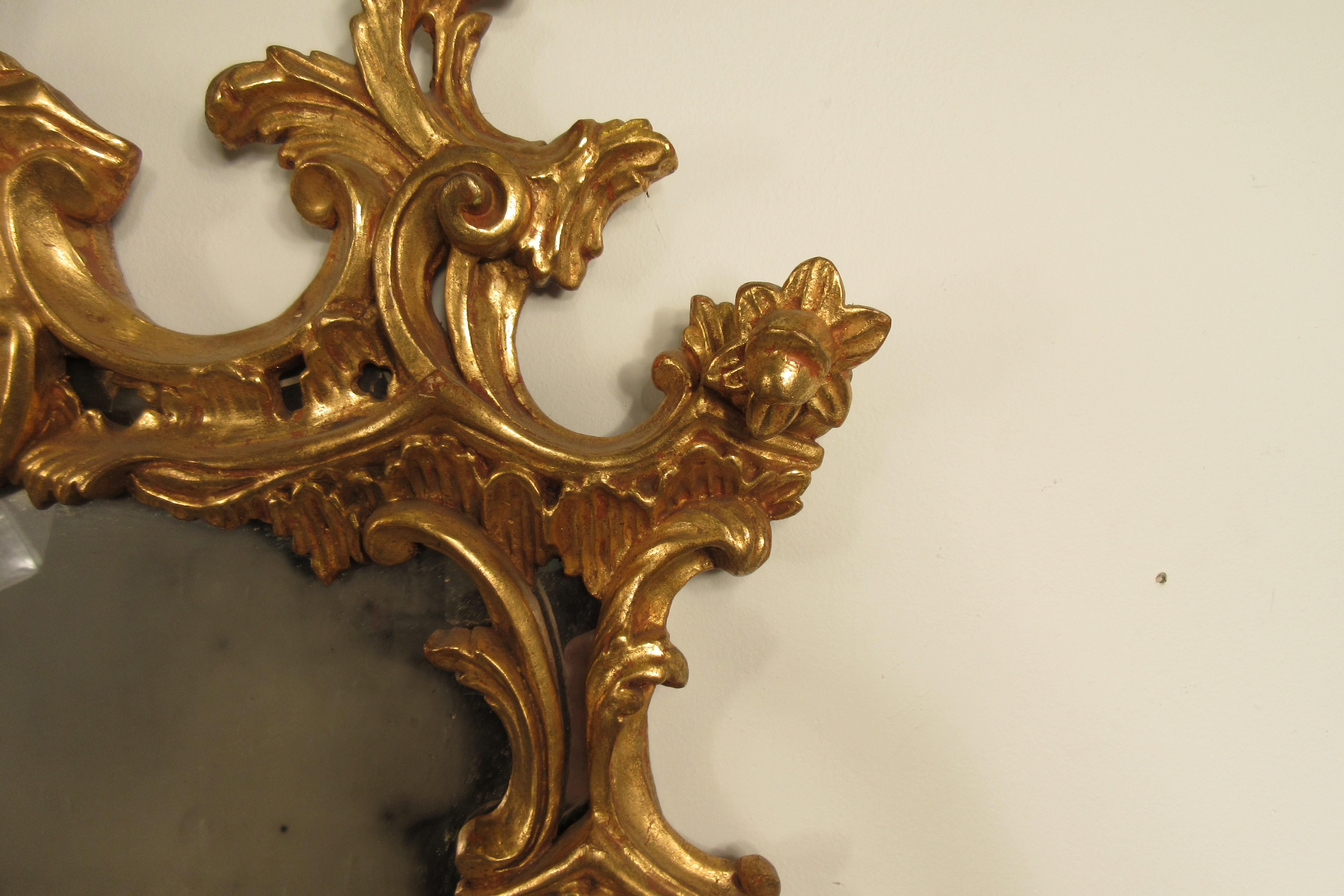 1940s Italian Carved Wood Gilt Chippendale Mirror 2