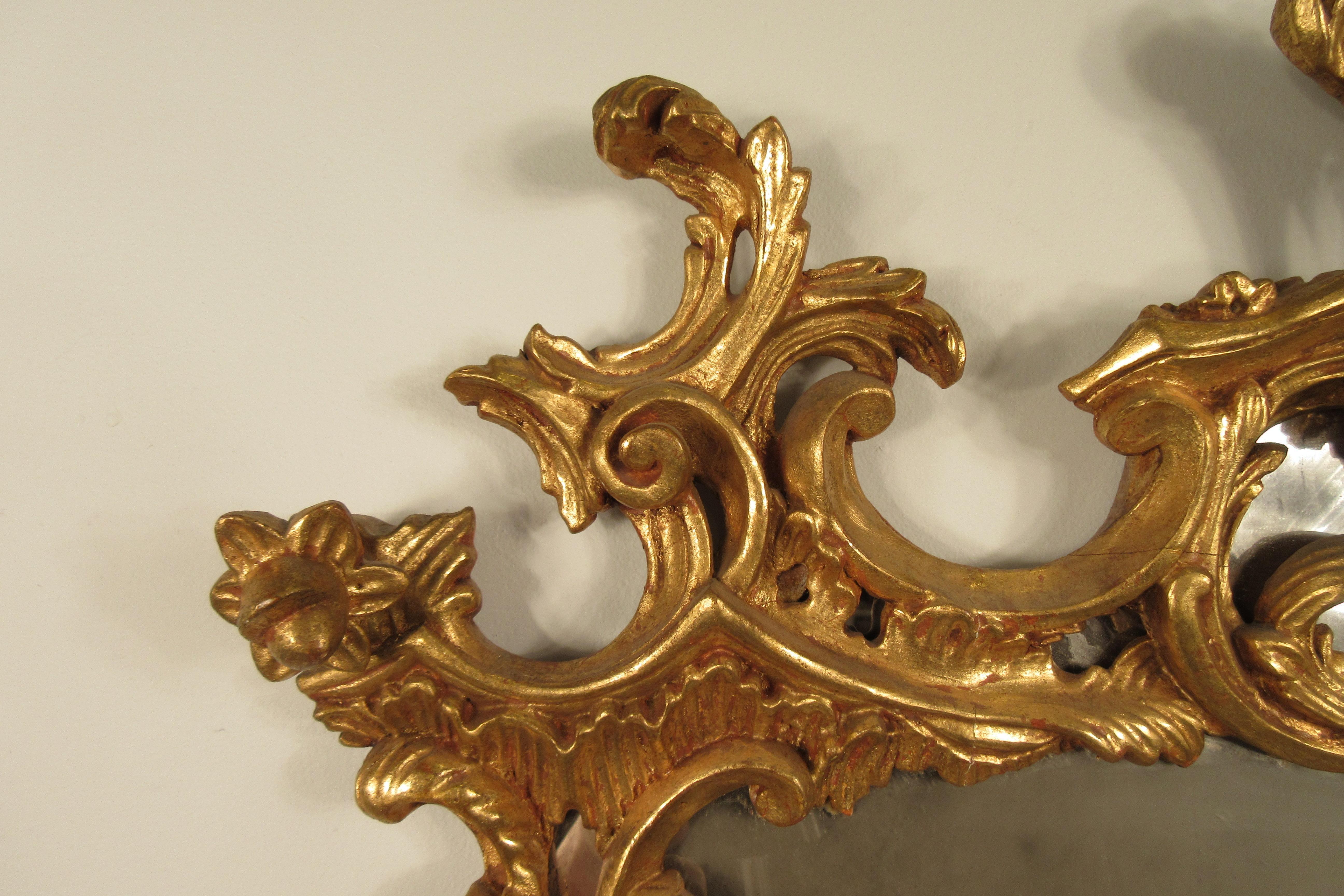 1940s Italian Carved Wood Gilt Chippendale Mirror 3