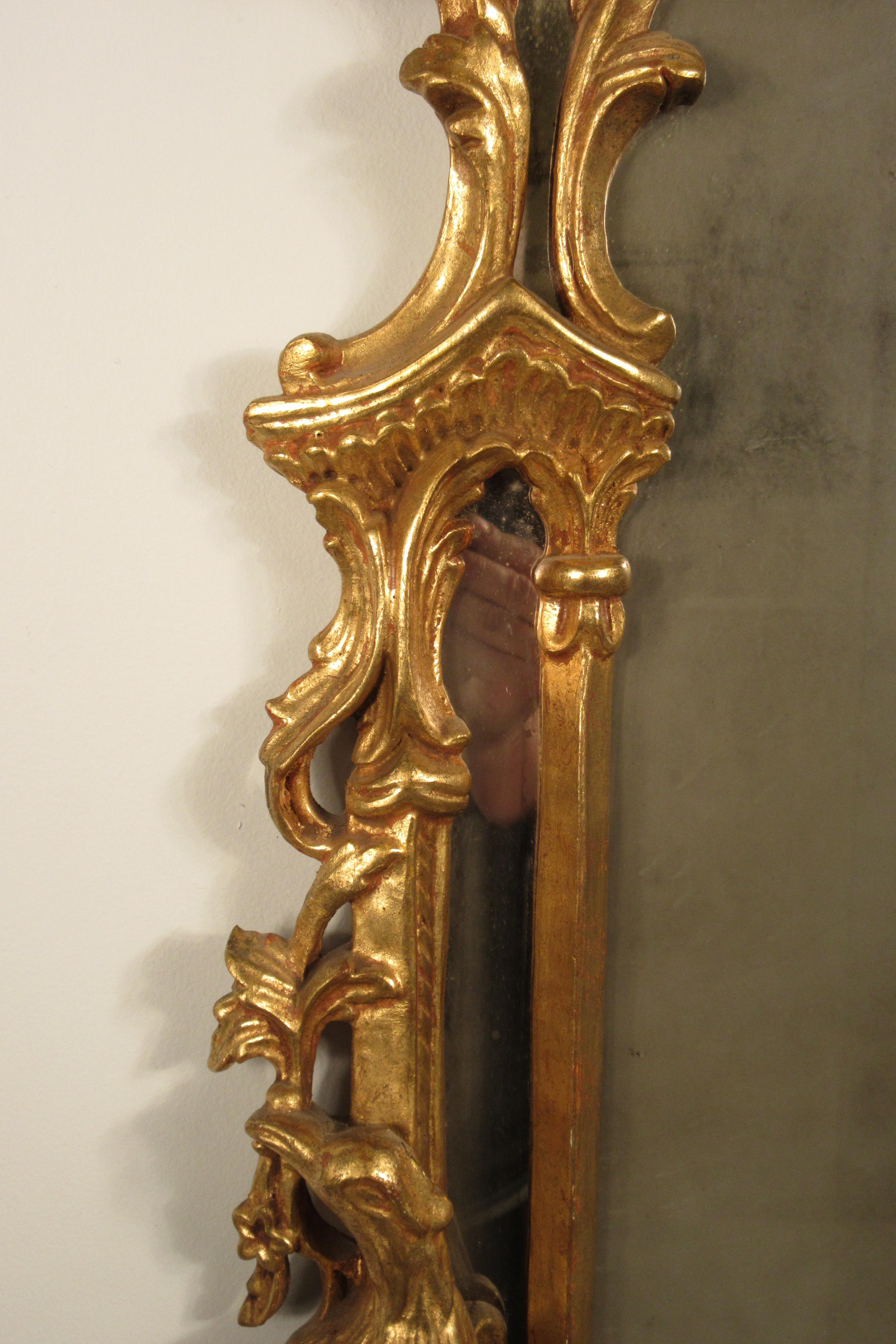 1940s Italian Carved Wood Gilt Chippendale Mirror 4