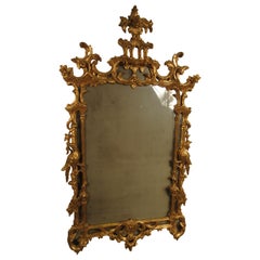 1940s Italian Carved Wood Gilt Chippendale Mirror