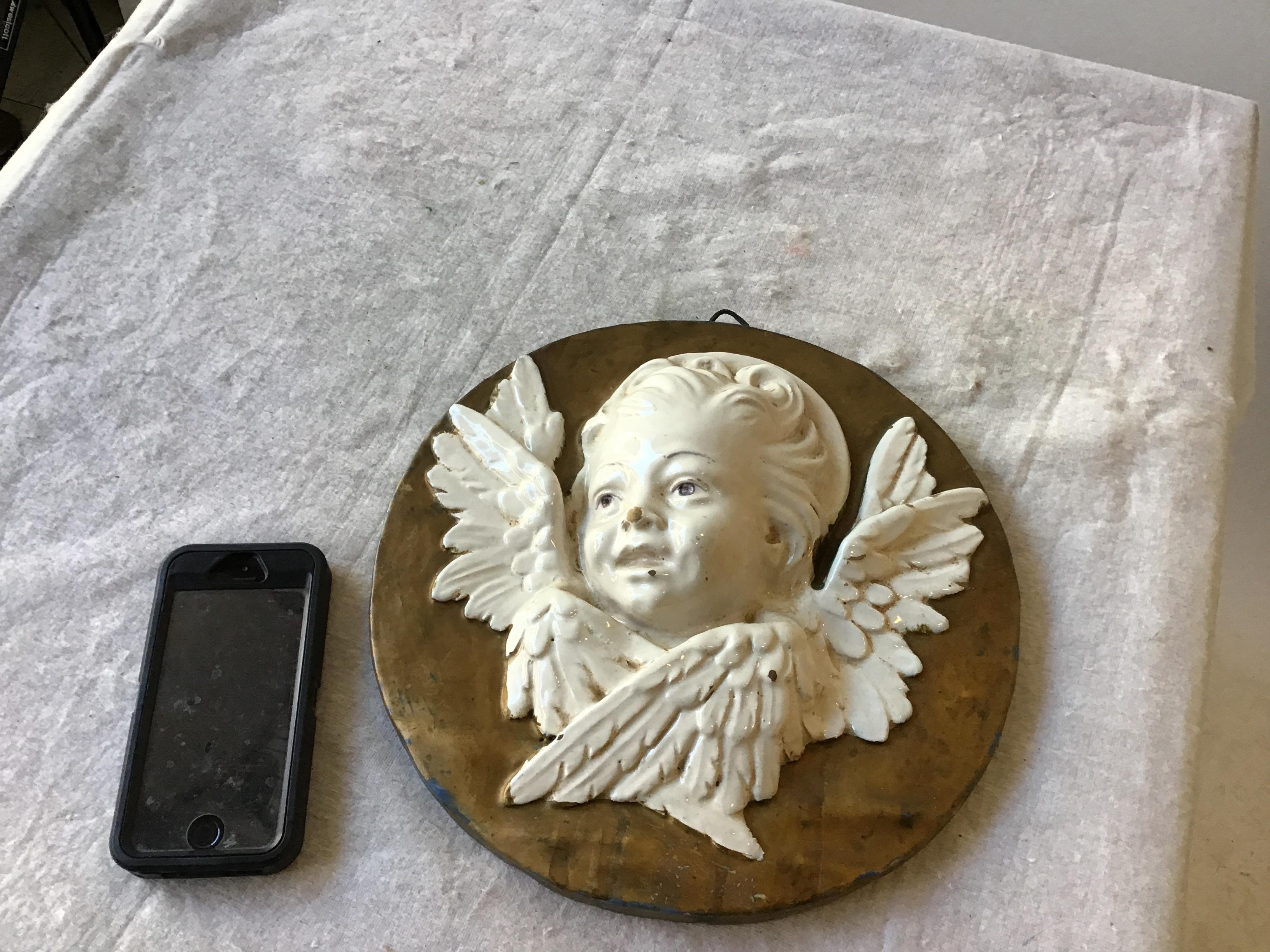 1940s Italian Ceramic Angel Plaque In Good Condition In Tarrytown, NY