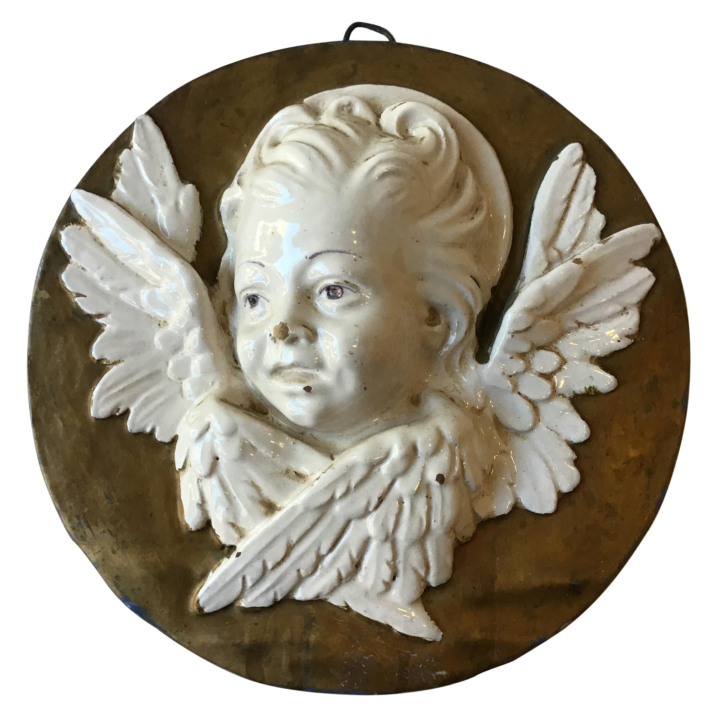 1940s Italian Ceramic Angel Plaque