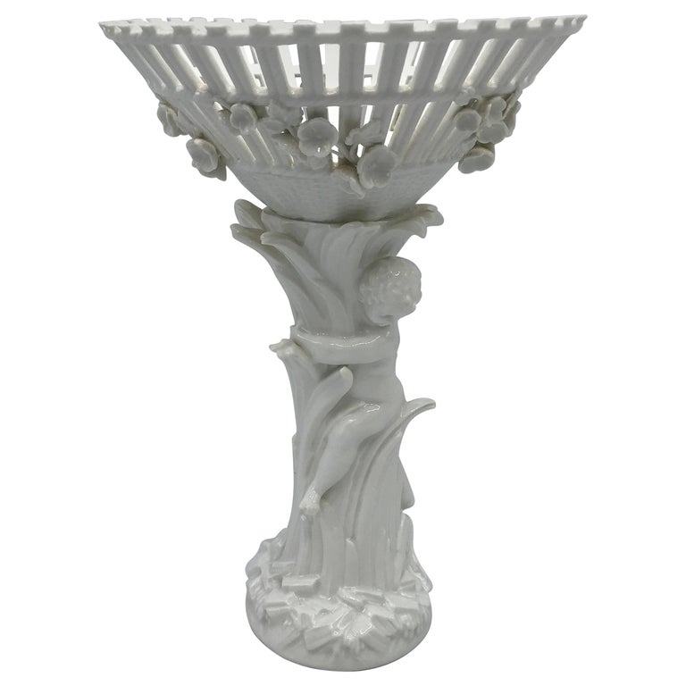 1940s Italian Ceramic Compote with Sculptural Cherub Motif at 1stDibs