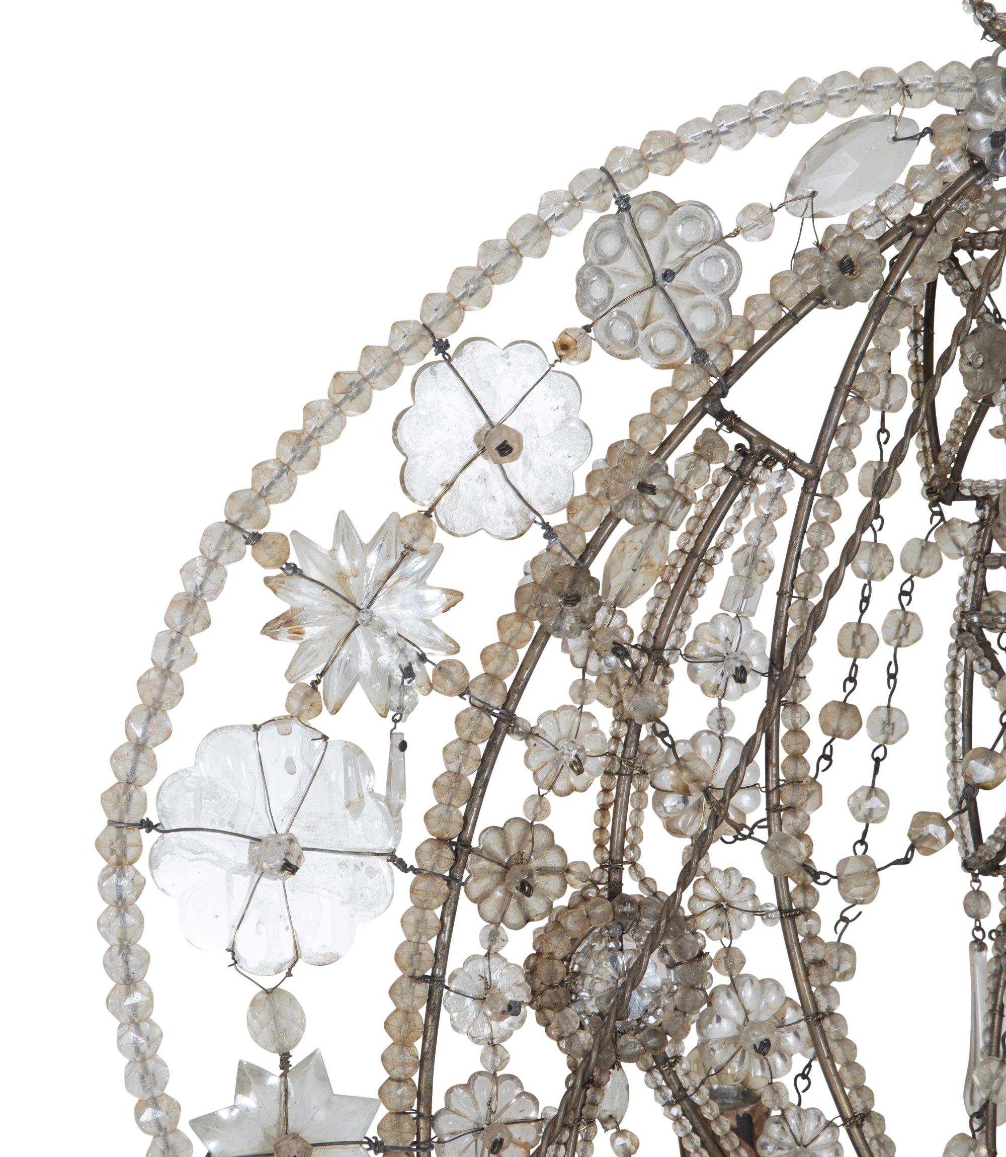 1940s Italian glass beaded chandelier in the form of a galleon.
Rewired to UK standards.
Measurements listed are for the chandelier only and could be extended with a chain.