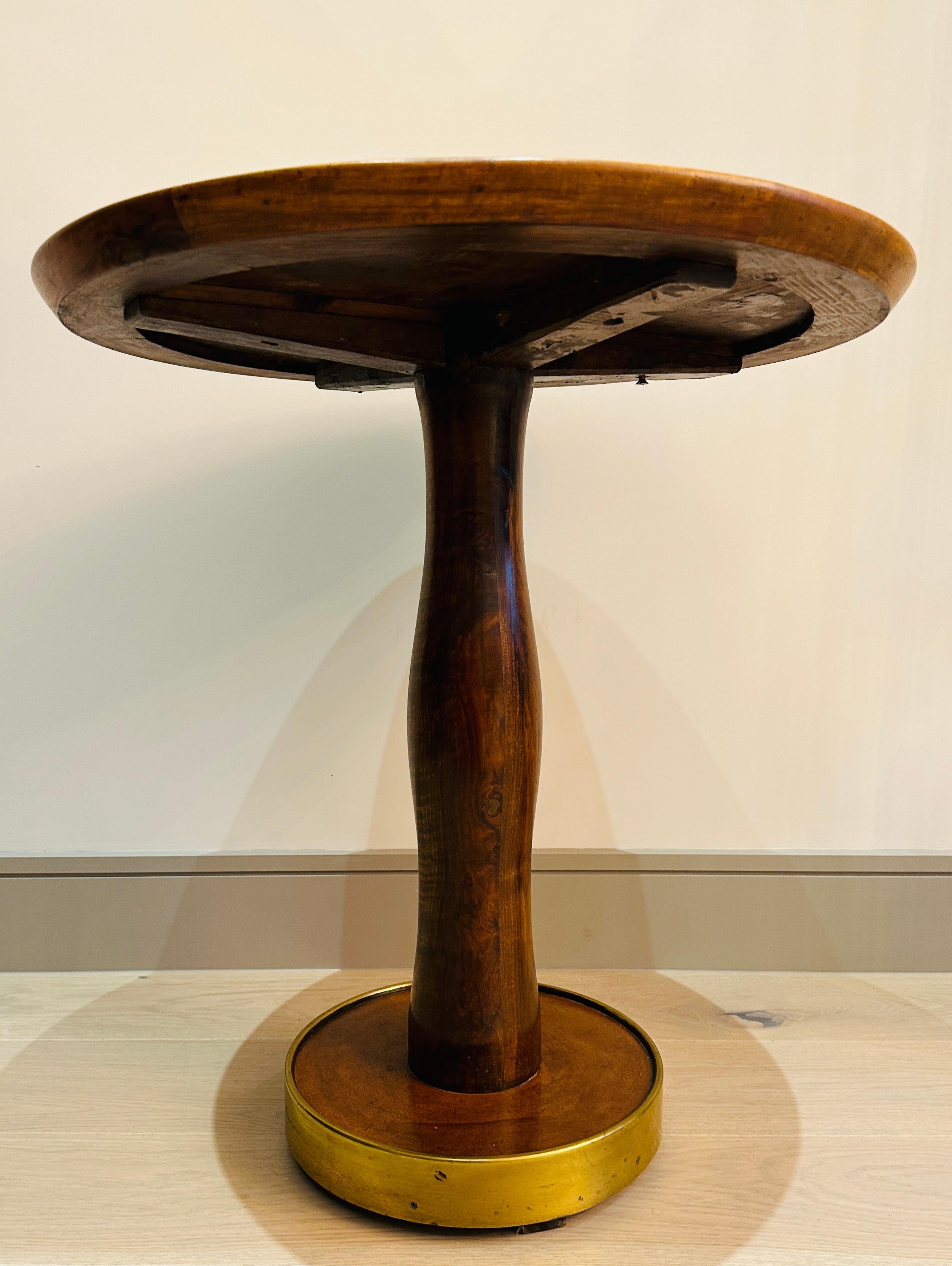 1940s Italian Circular Stained Walnut, Bronzed Glass & Brass Side End Table 2