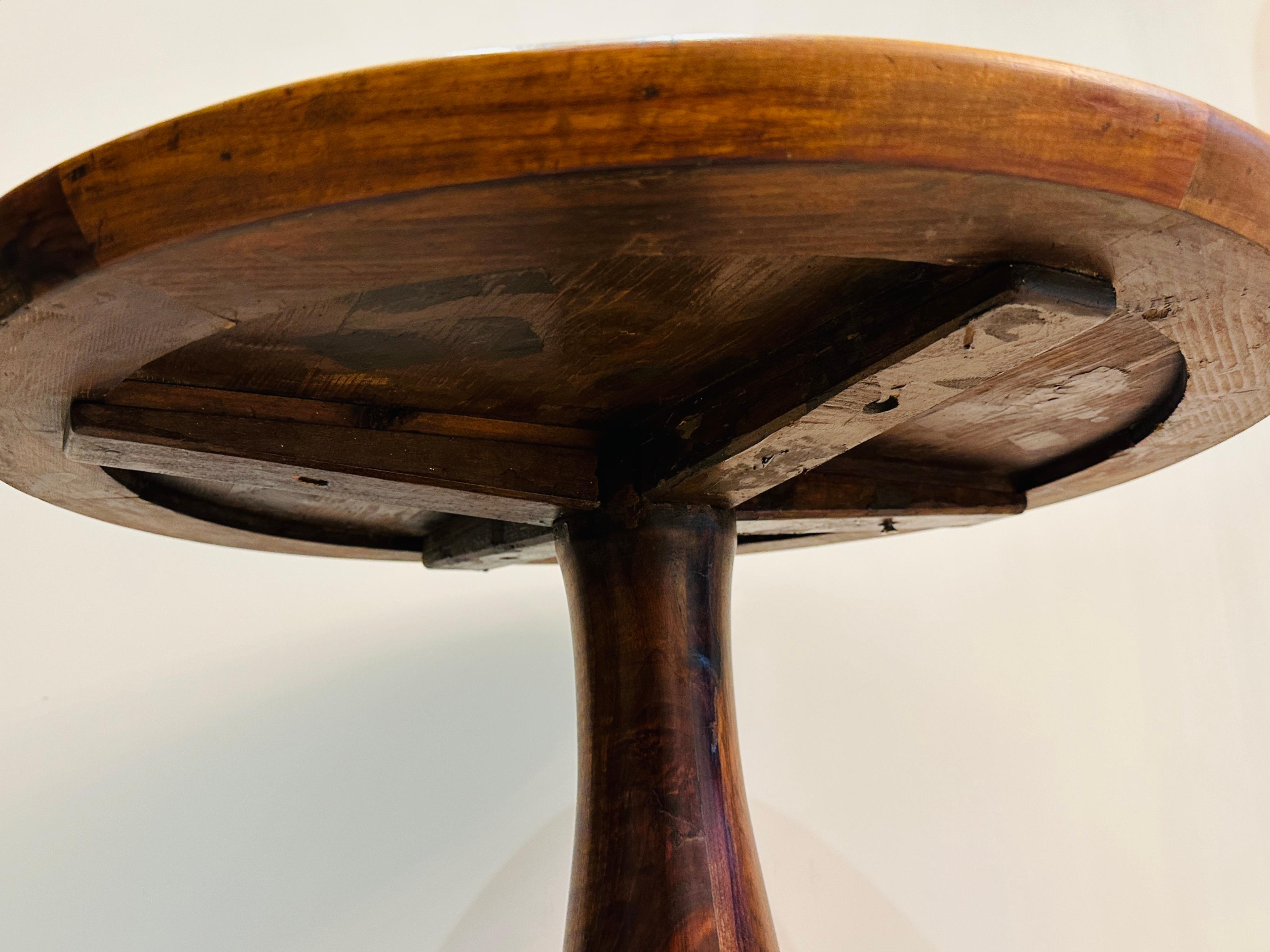 1940s Italian Circular Stained Walnut, Bronzed Glass & Brass Side End Table 4