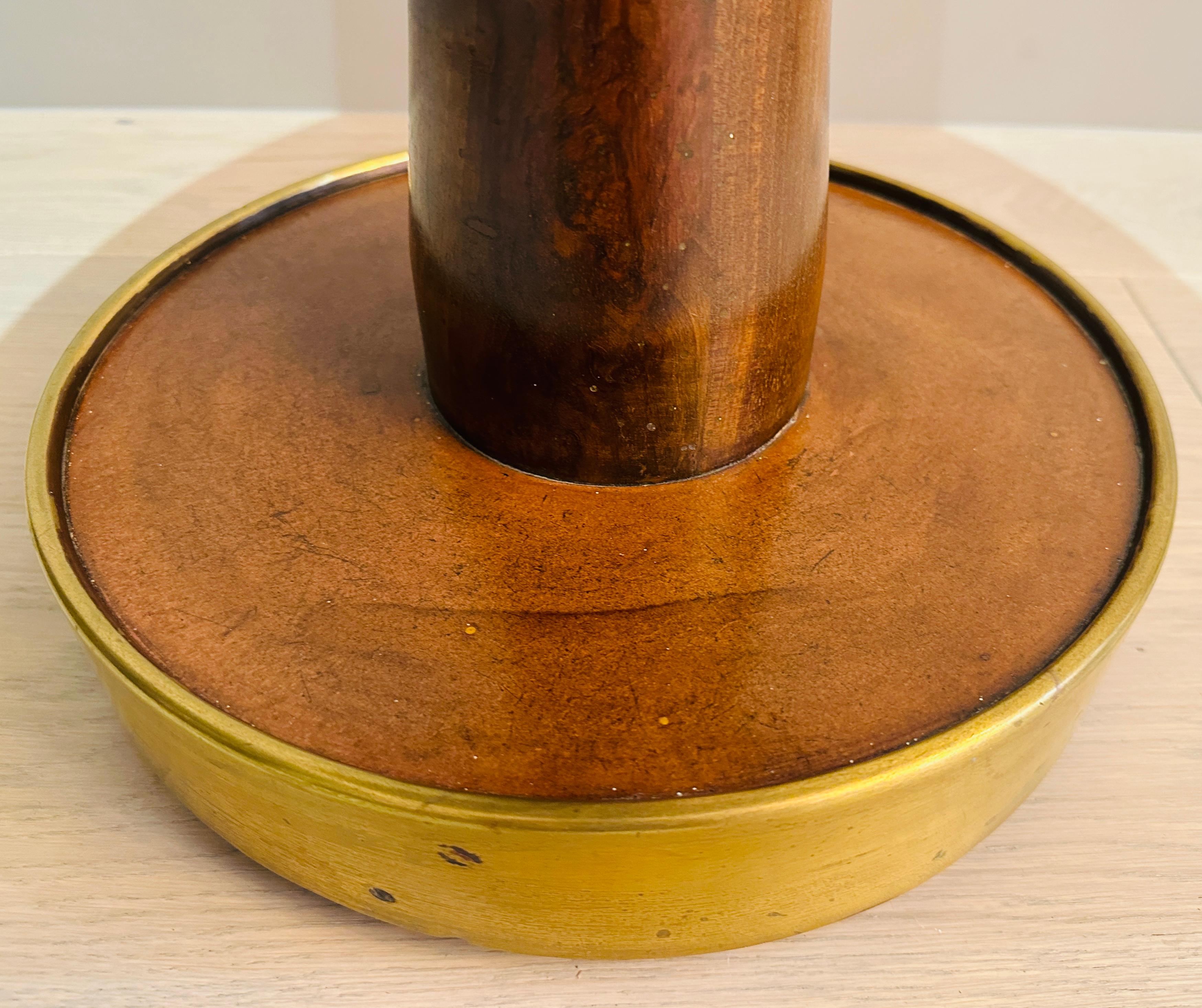 1940s Italian Circular Stained Walnut, Bronzed Glass & Brass Side End Table 7