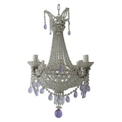 1940s Italian Completely Beaded Basket Lavender Purple Chandelier, circa 1920