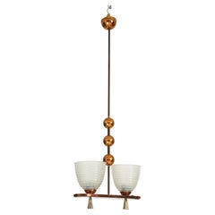 Vintage 1940's Italian Copper And Brass Chandelier With Glass Shades