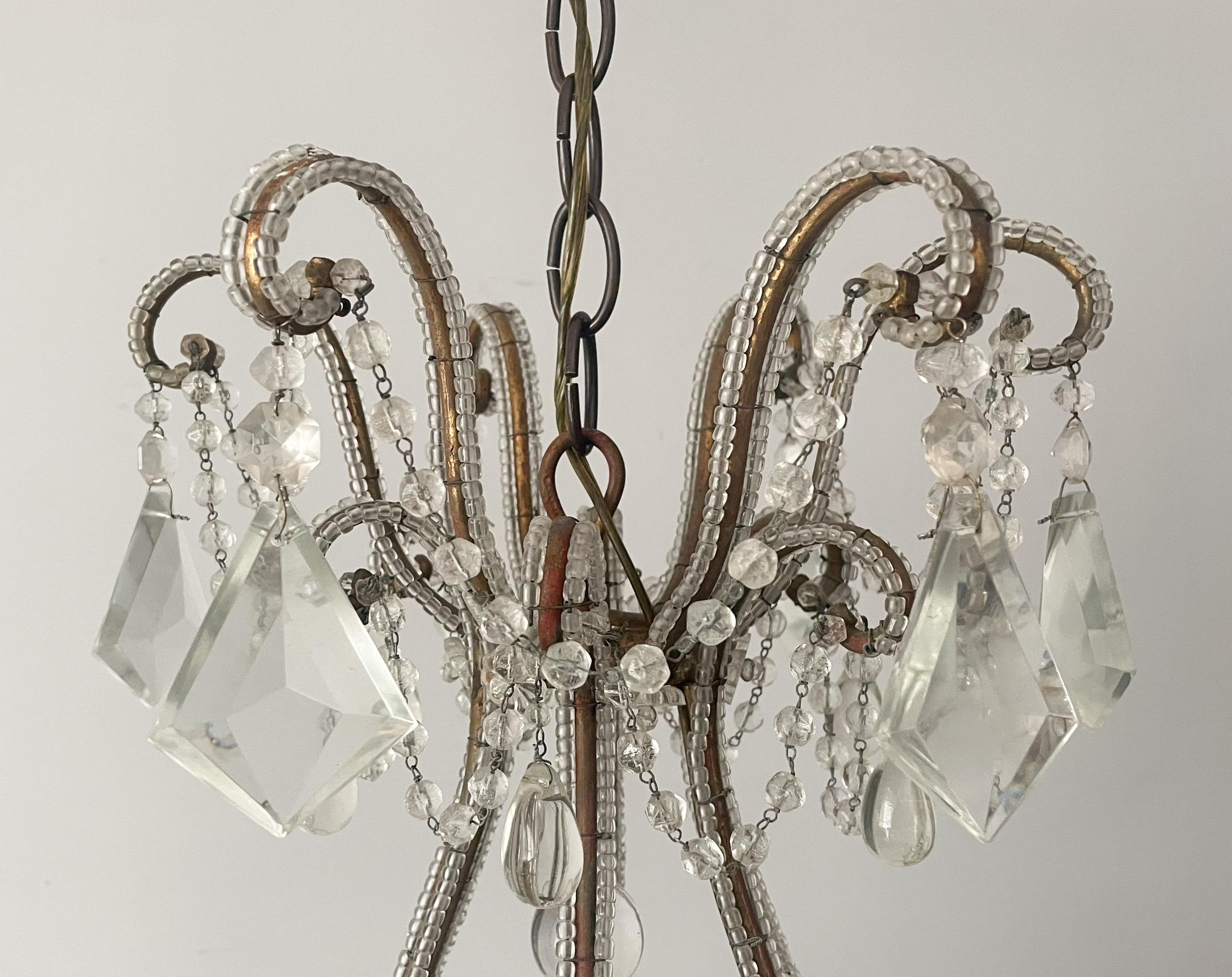 1940s Italian Crystal Beaded Chandelier  In Good Condition For Sale In Los Angeles, CA
